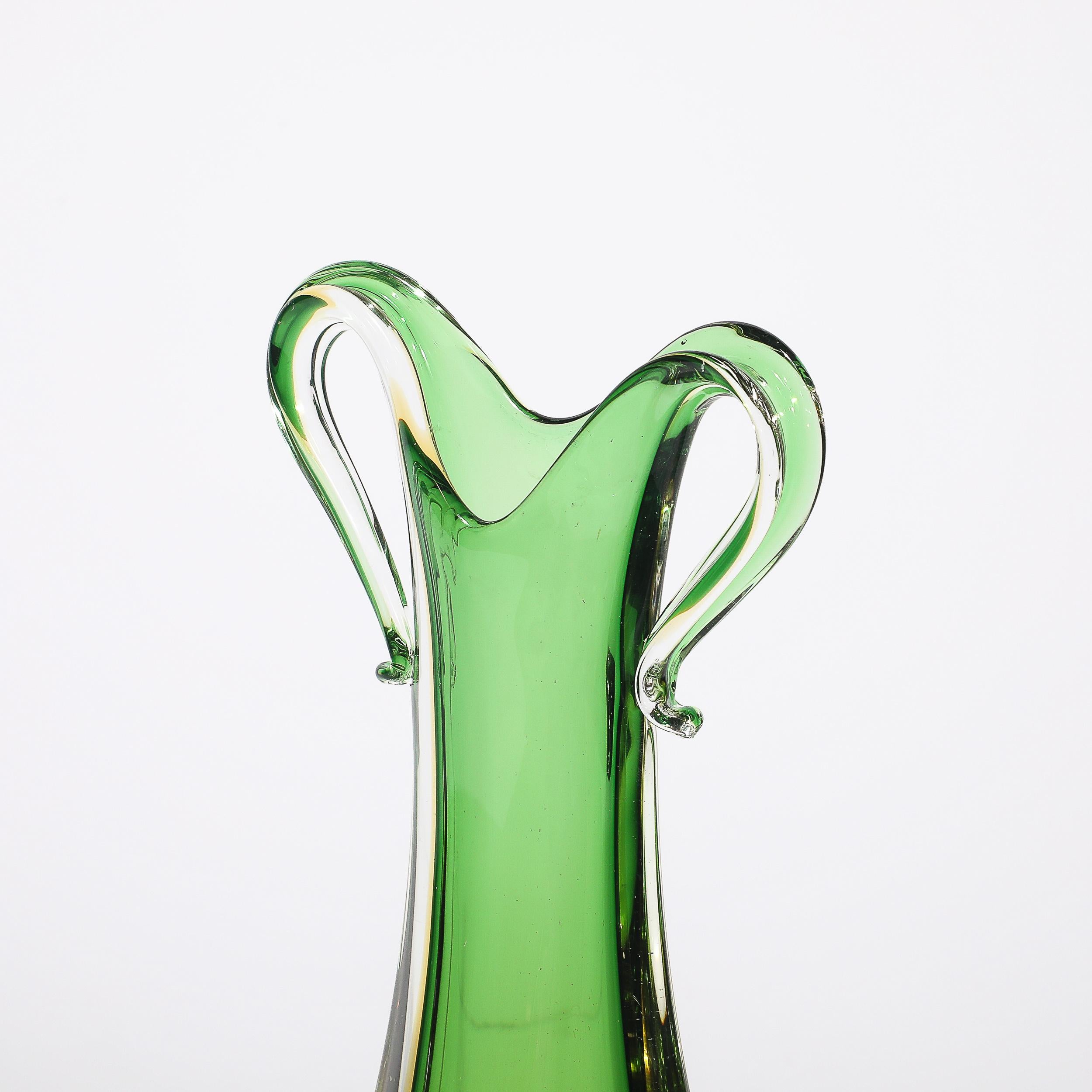 Verre Murano Sommerso soufflé à la main dans des teintes d'émeraude et d'ambre pour le milieu du siècle en vente 4