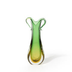 Mid-Century Modernist Hand-Blown Murano Sommerso Glass in Emerald & Amber Hues