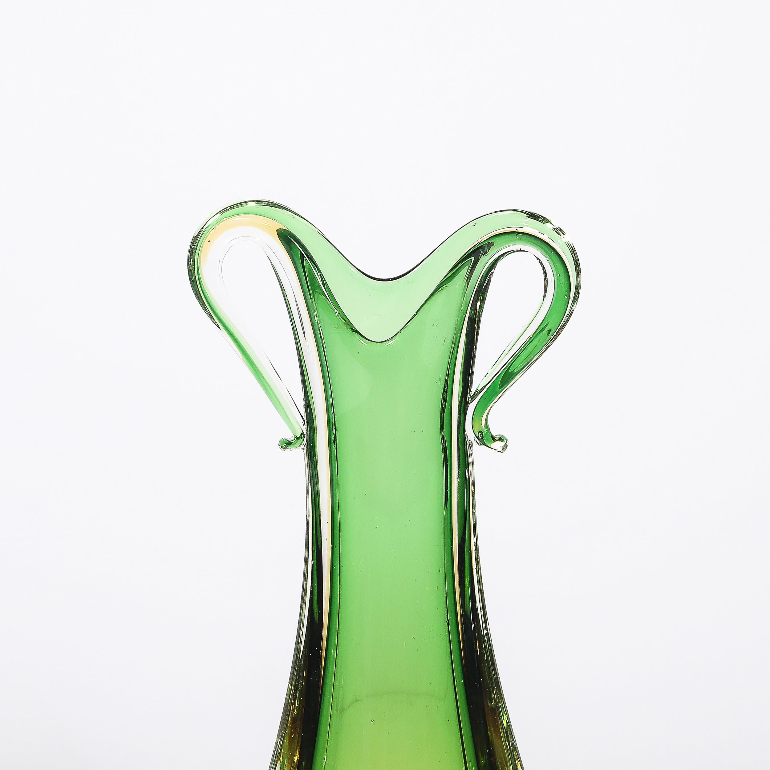 Mid-Century Modern Verre Murano Sommerso soufflé à la main dans des teintes d'émeraude et d'ambre pour le milieu du siècle en vente