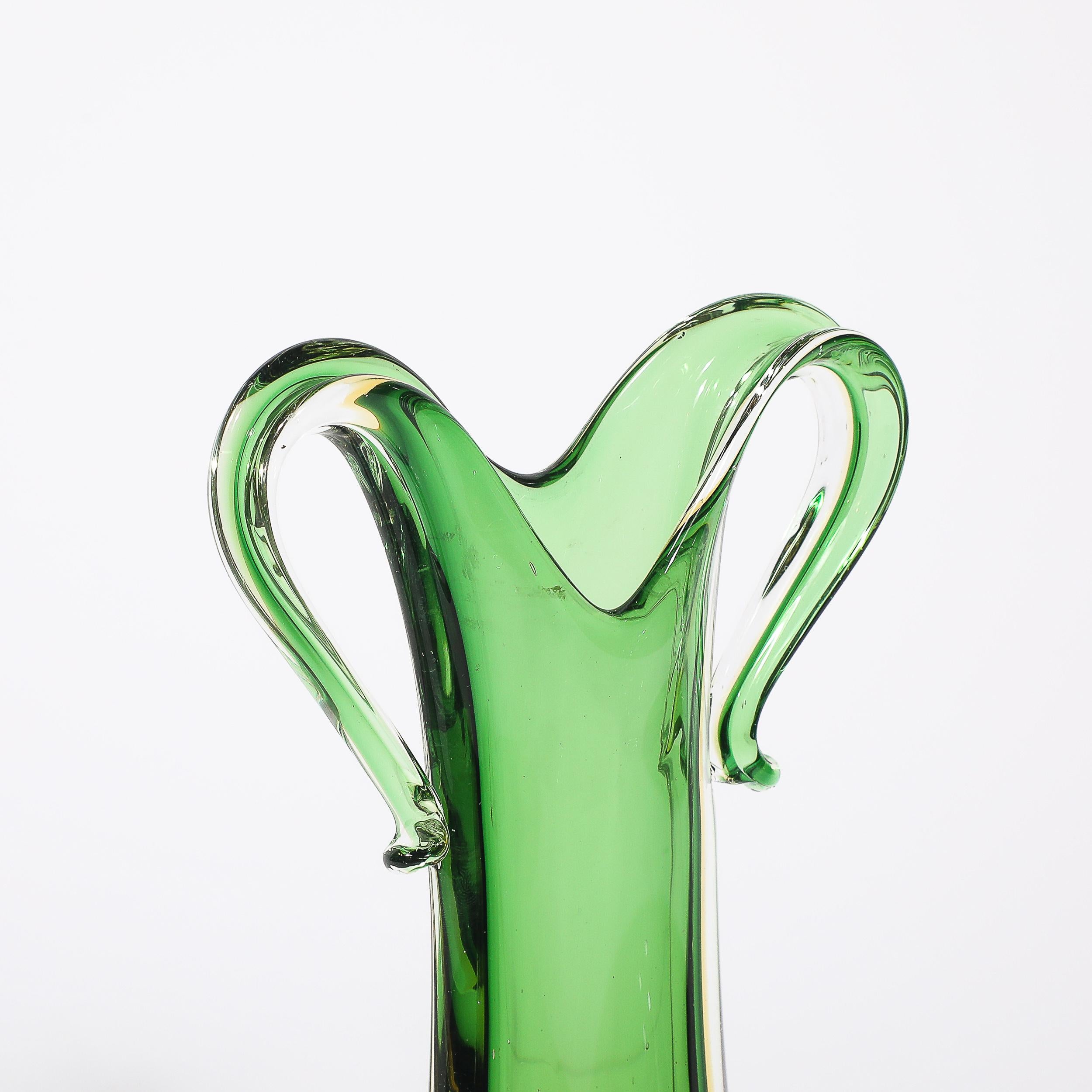Milieu du XXe siècle Verre Murano Sommerso soufflé à la main dans des teintes d'émeraude et d'ambre pour le milieu du siècle en vente