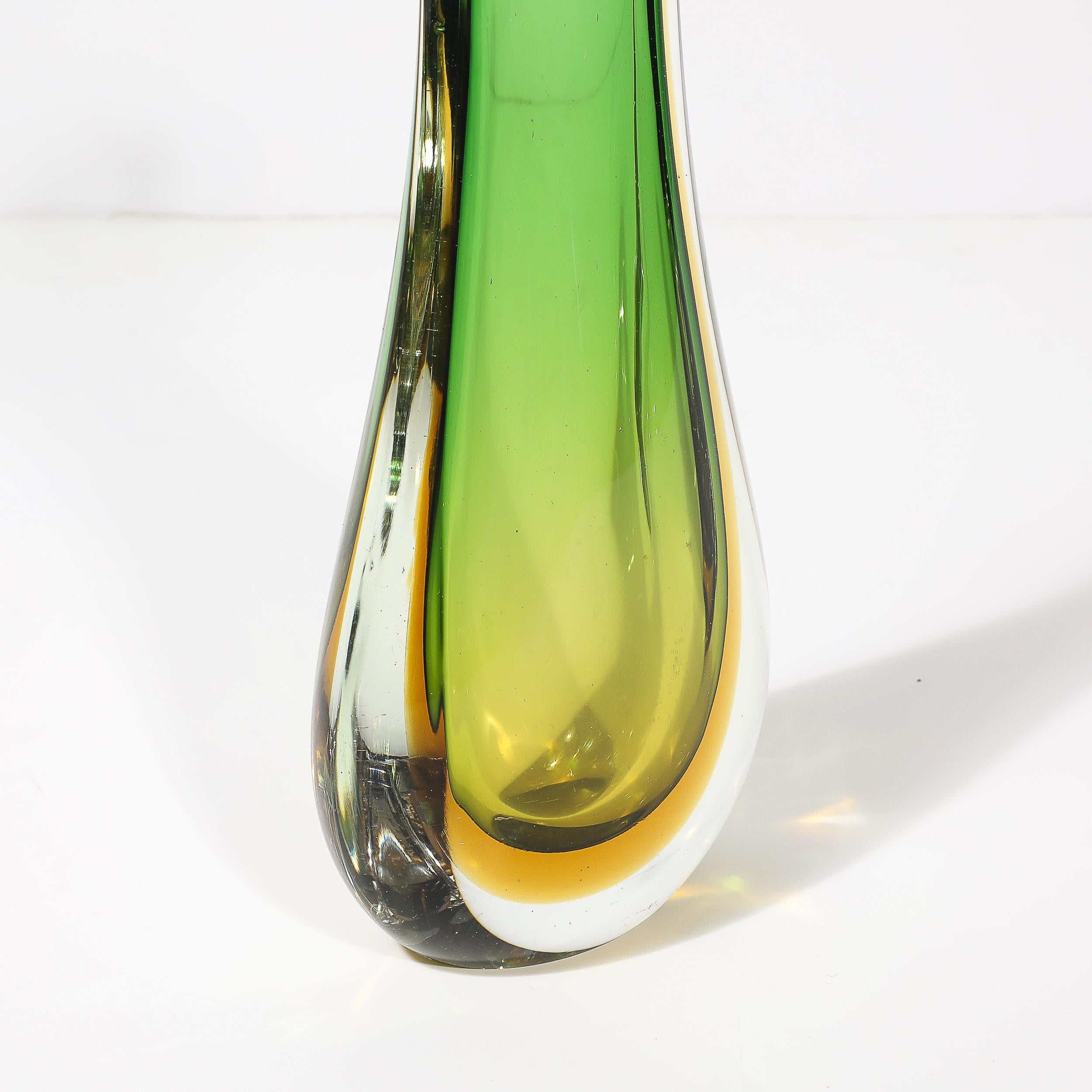 Verre de Murano Verre Murano Sommerso soufflé à la main dans des teintes d'émeraude et d'ambre pour le milieu du siècle en vente