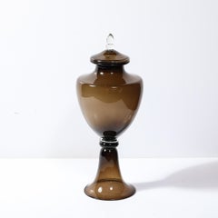 Mid-Century Modernist Hand-Blown Smoked Murano Glass Urn Centerpiece