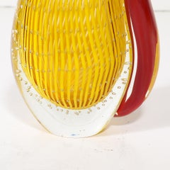 Mid-Century Modernist Hand-Blown Teardrop Form Glass Vase in Yellow and Scarlet
