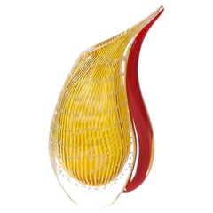Mid-Century Modernist Hand-Blown Teardrop Form Glass Vase in Yellow and Scarlet