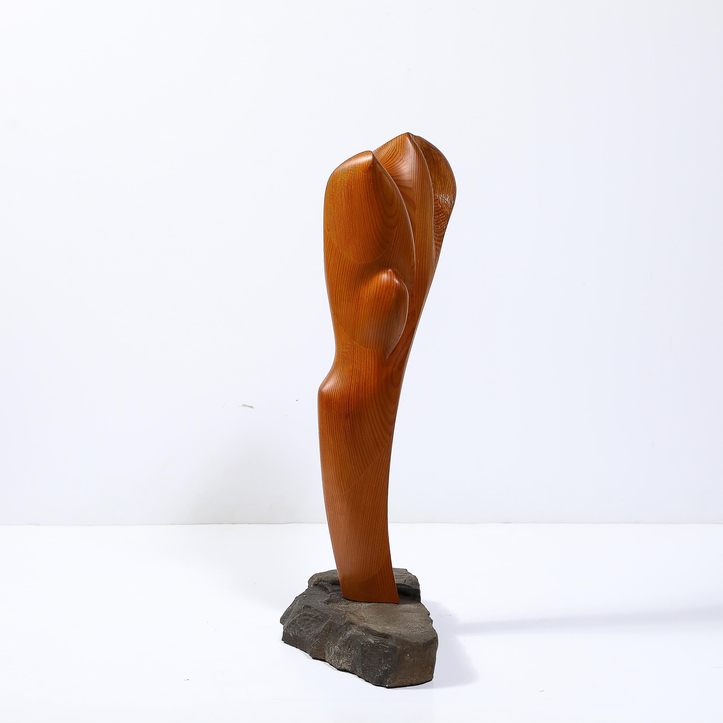 Mid-Century Modernist Hand-Carved Organic Wood and Stone Sculpture For Sale 1