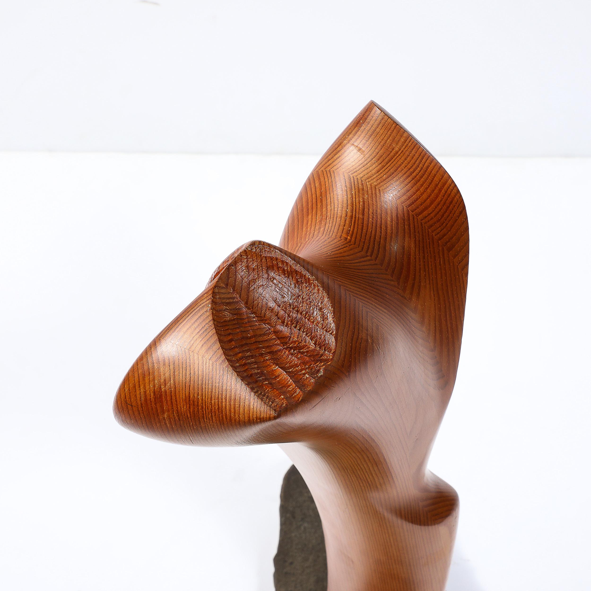 Mid-Century Modernist Hand-Carved Organic Wood and Stone Sculpture For Sale 4