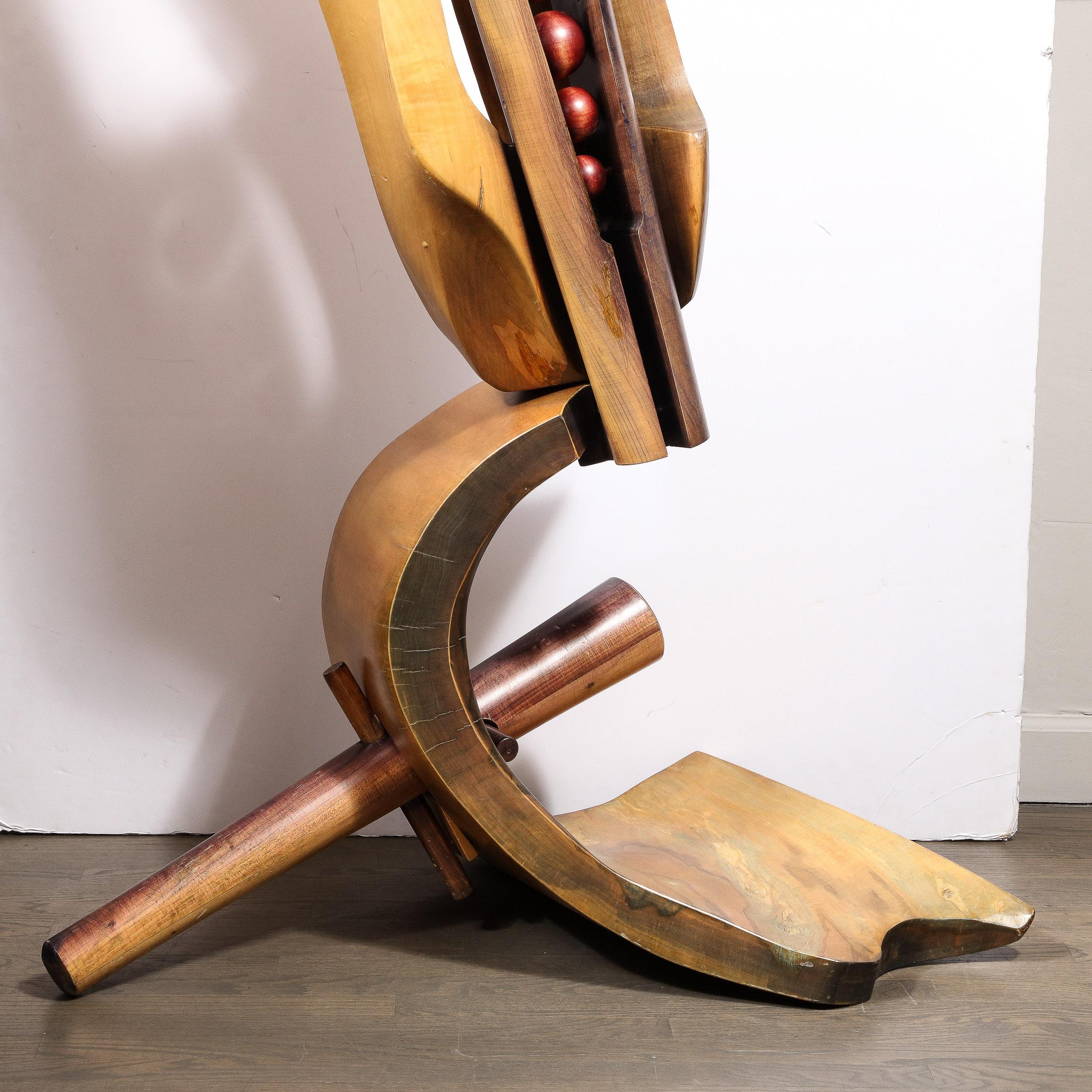 French Mid-Century Modernist Hand Carved Walnut & Oak Dowel Pierced Amorphic Sculpture For Sale