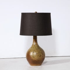 Mid-Century Modernist Hand-Glazed Ceramic Table Lamp w/ Speckled Volcanic Detail