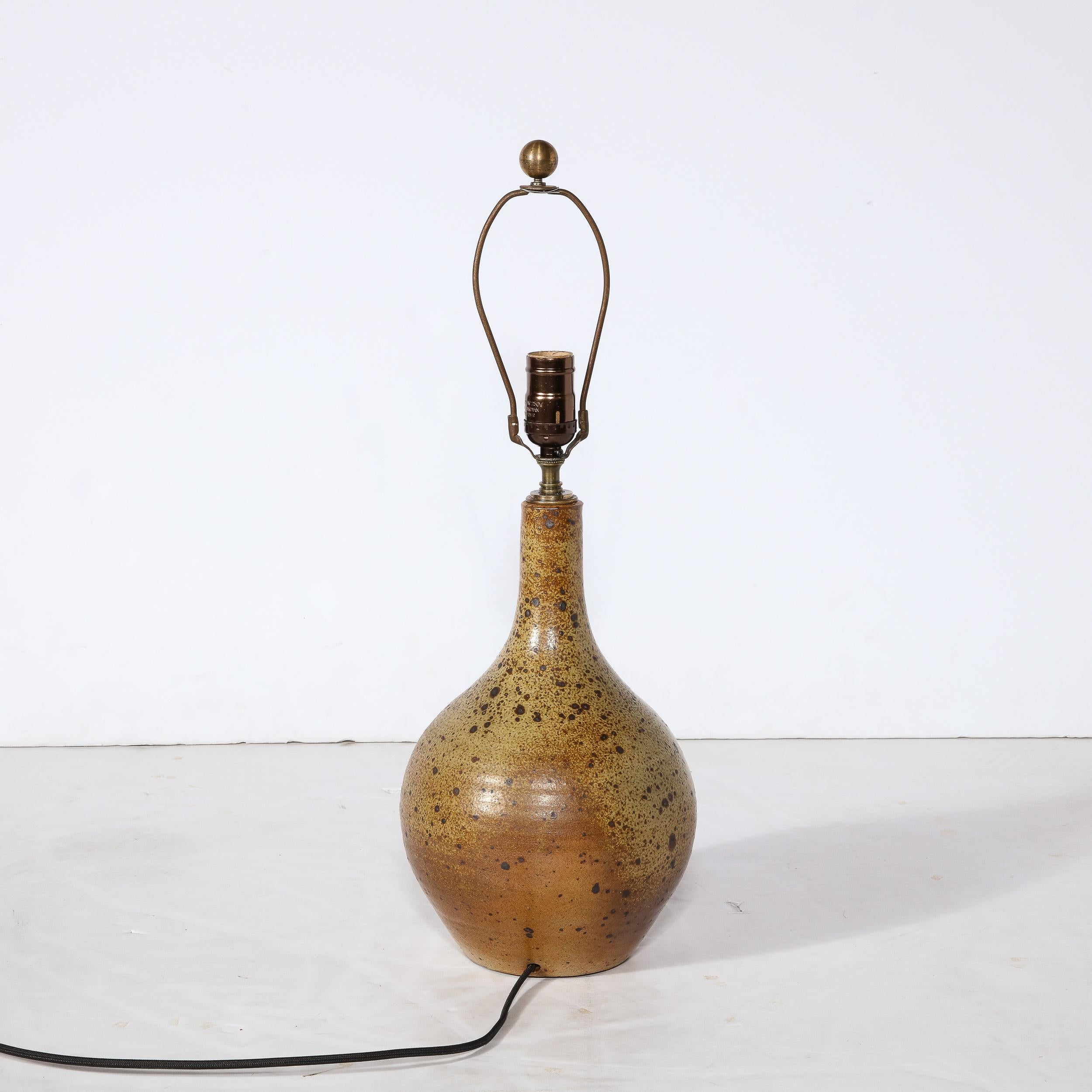 Mid-Century Modernist Hand-Glazed Ceramic Table Lamp w/ Speckled Volcanic Detail For Sale 2