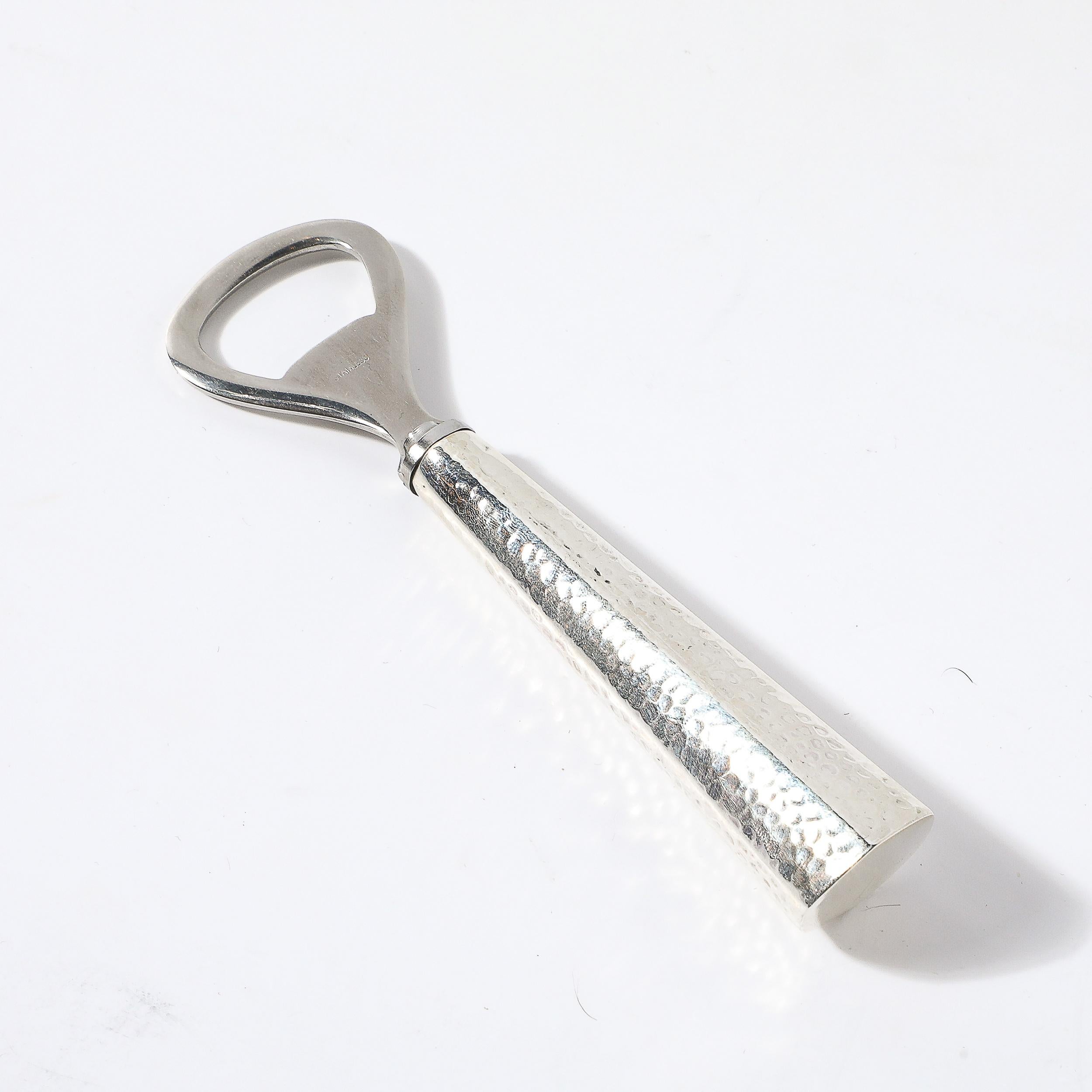 Apribottiglie in argento sterling martellato a mano in stile modernista del metà secolo in vendita 3