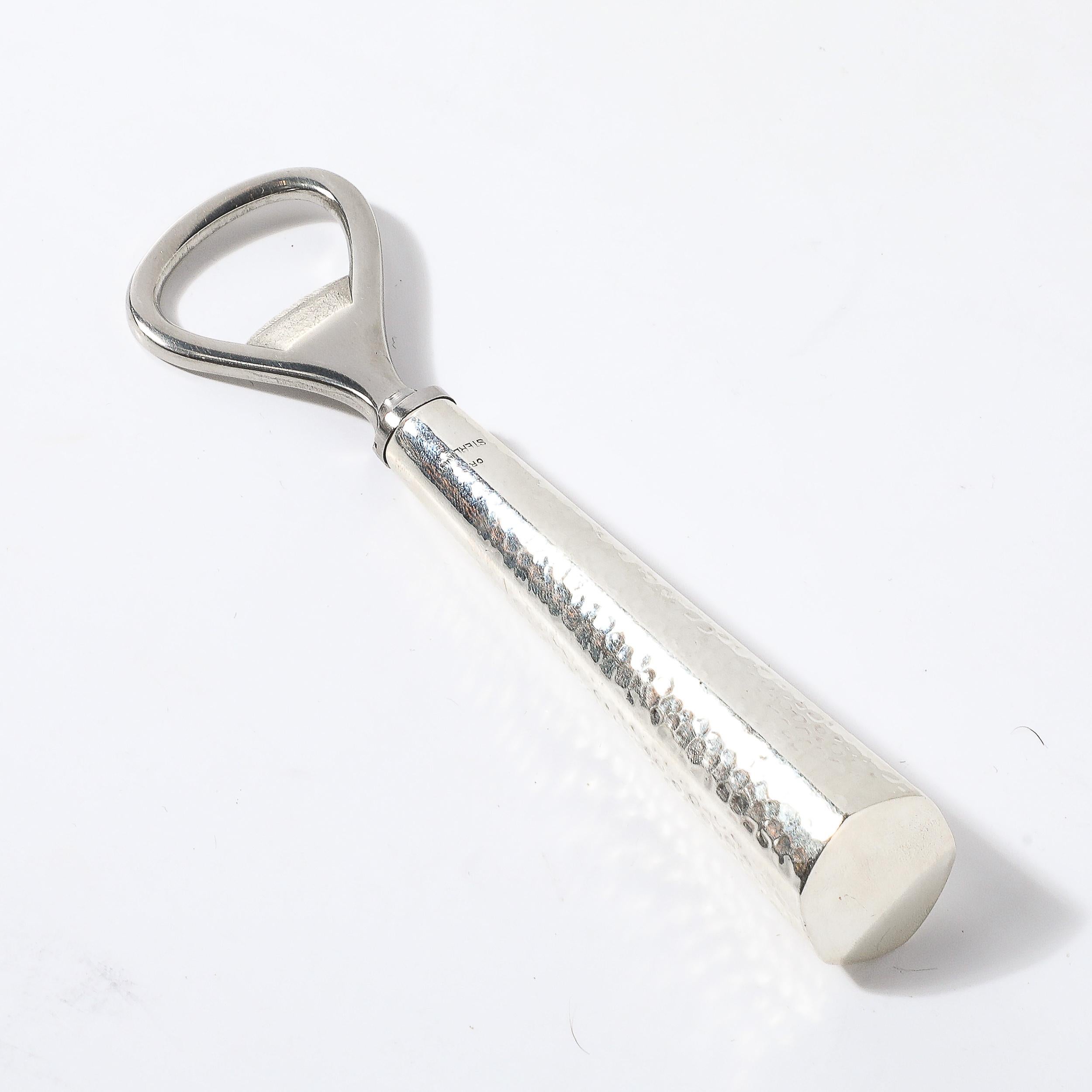 Apribottiglie in argento sterling martellato a mano in stile modernista del metà secolo in vendita 2