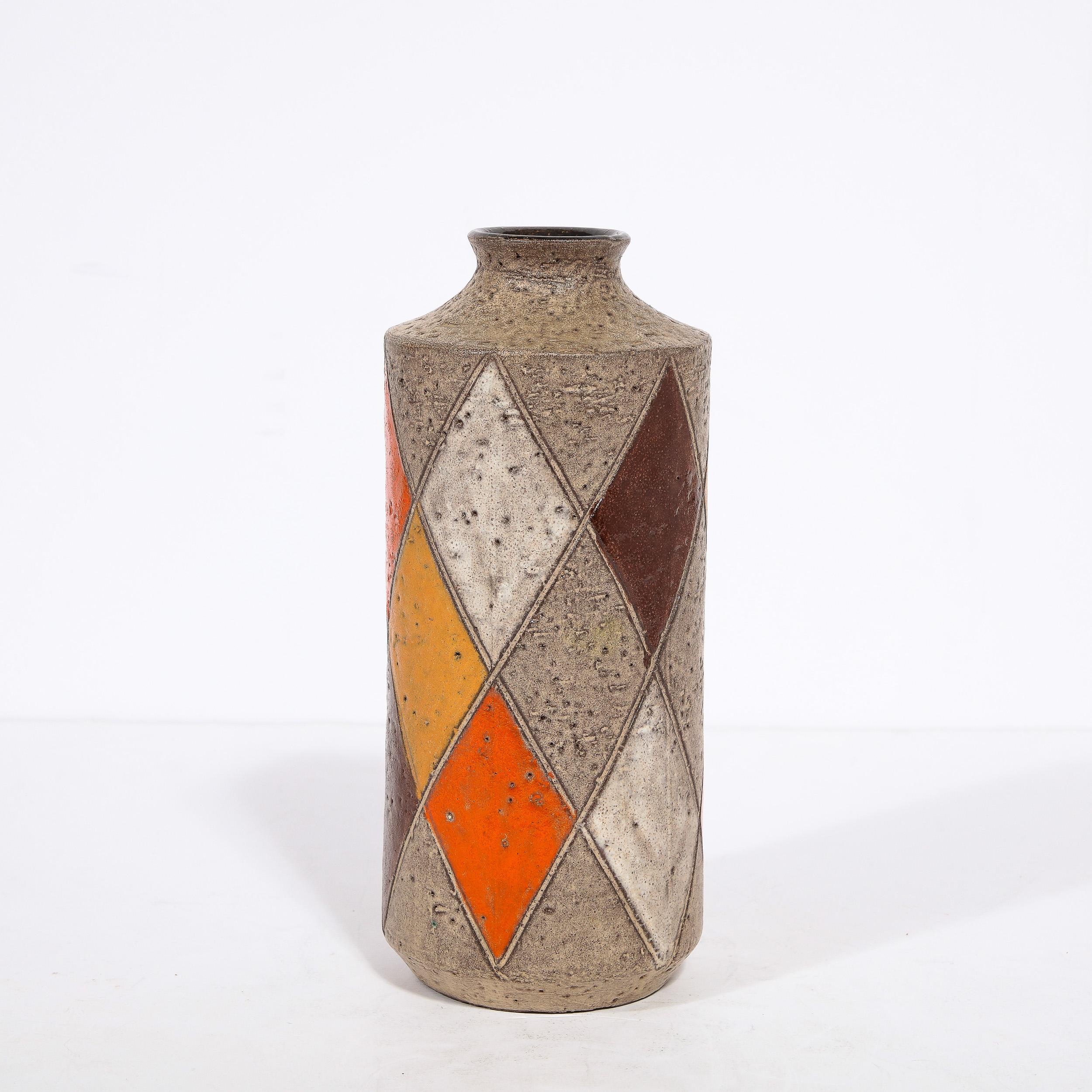Mid-Century Modernist Hand Painted Ceramic Vase, Signed Thor  In Excellent Condition For Sale In New York, NY