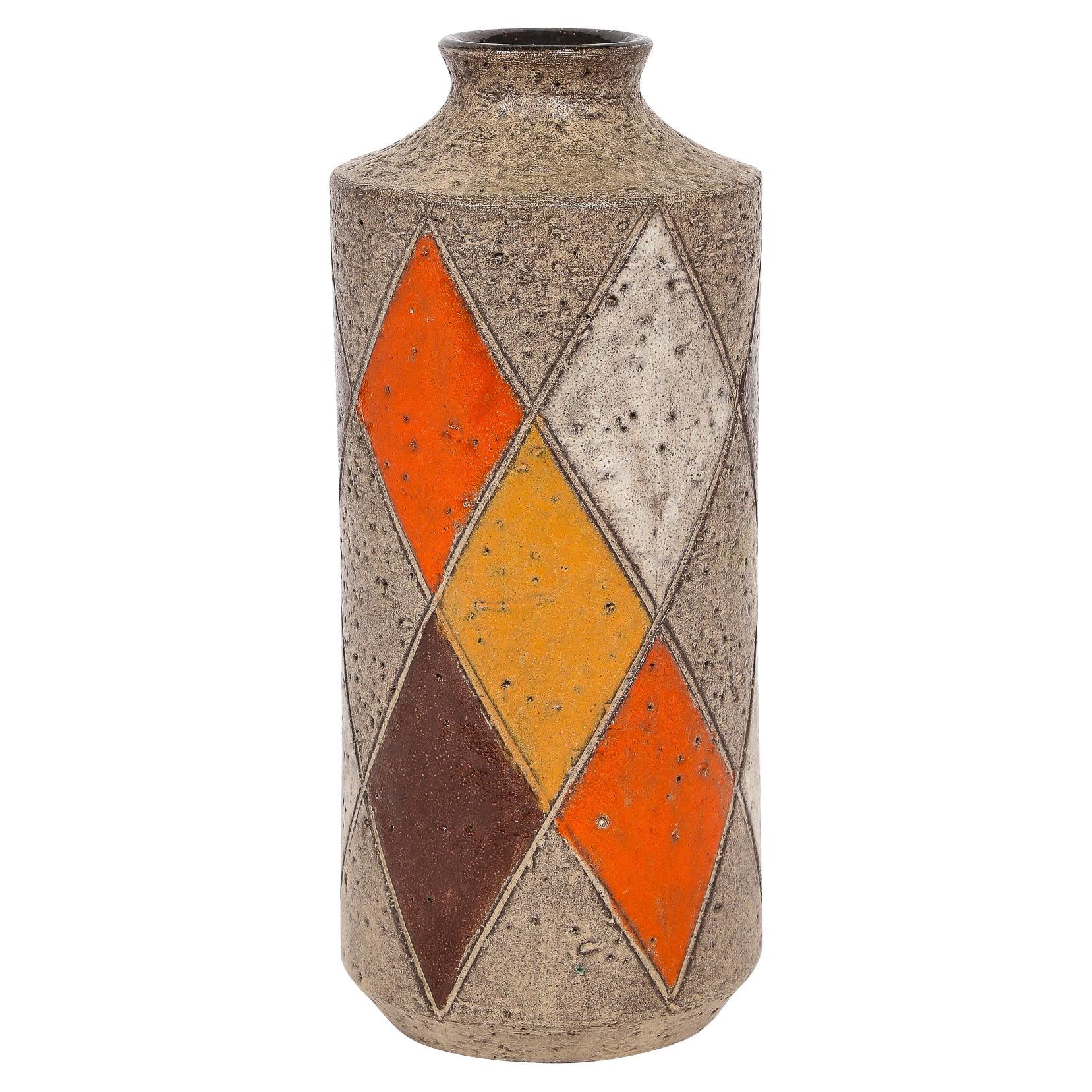 Mid-Century Modernist Hand Painted Ceramic Vase, Signed Thor  For Sale