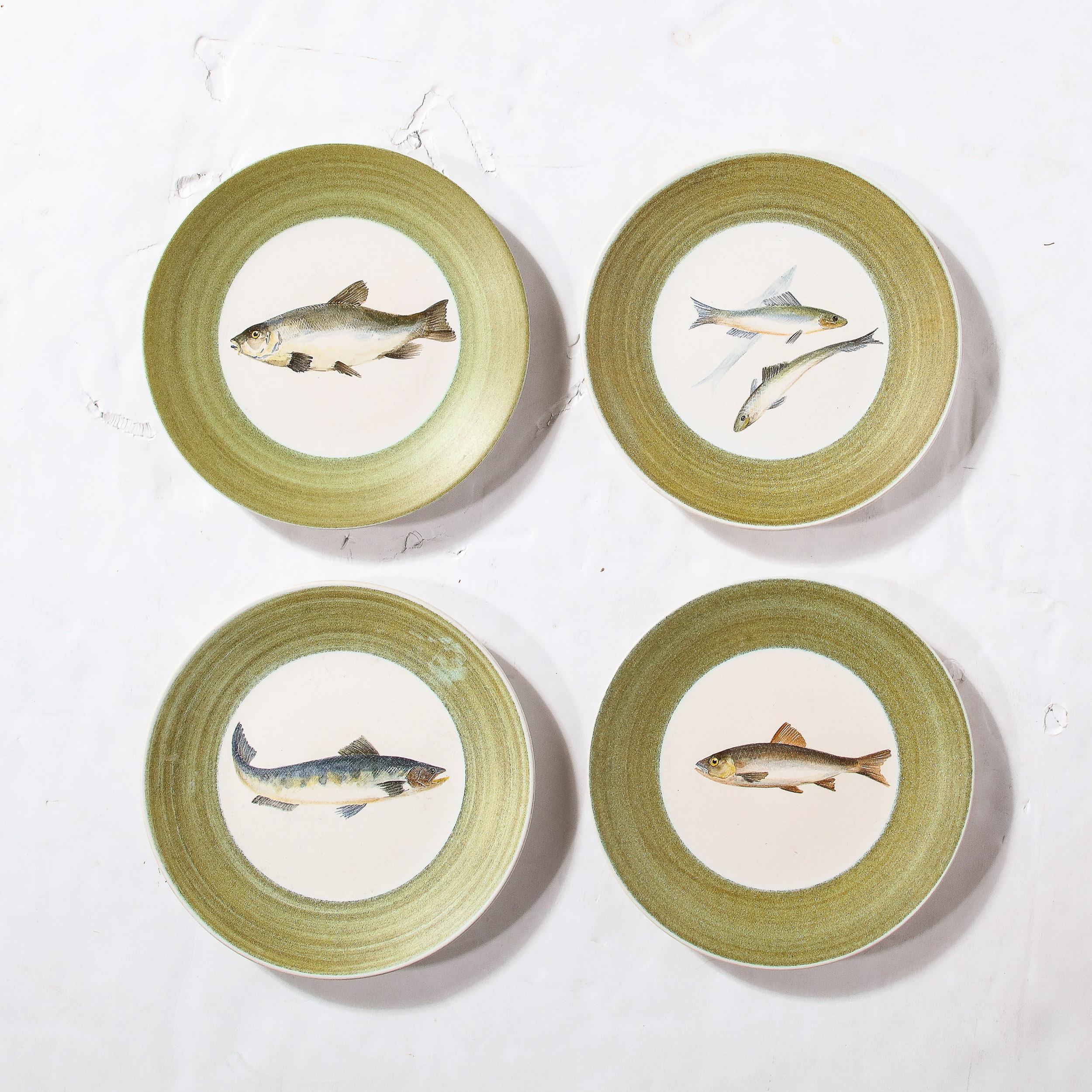 Mid-Century Modernist Hand-Painted Oceanic Ceramic Plate Set by Marcel Guillot For Sale 4