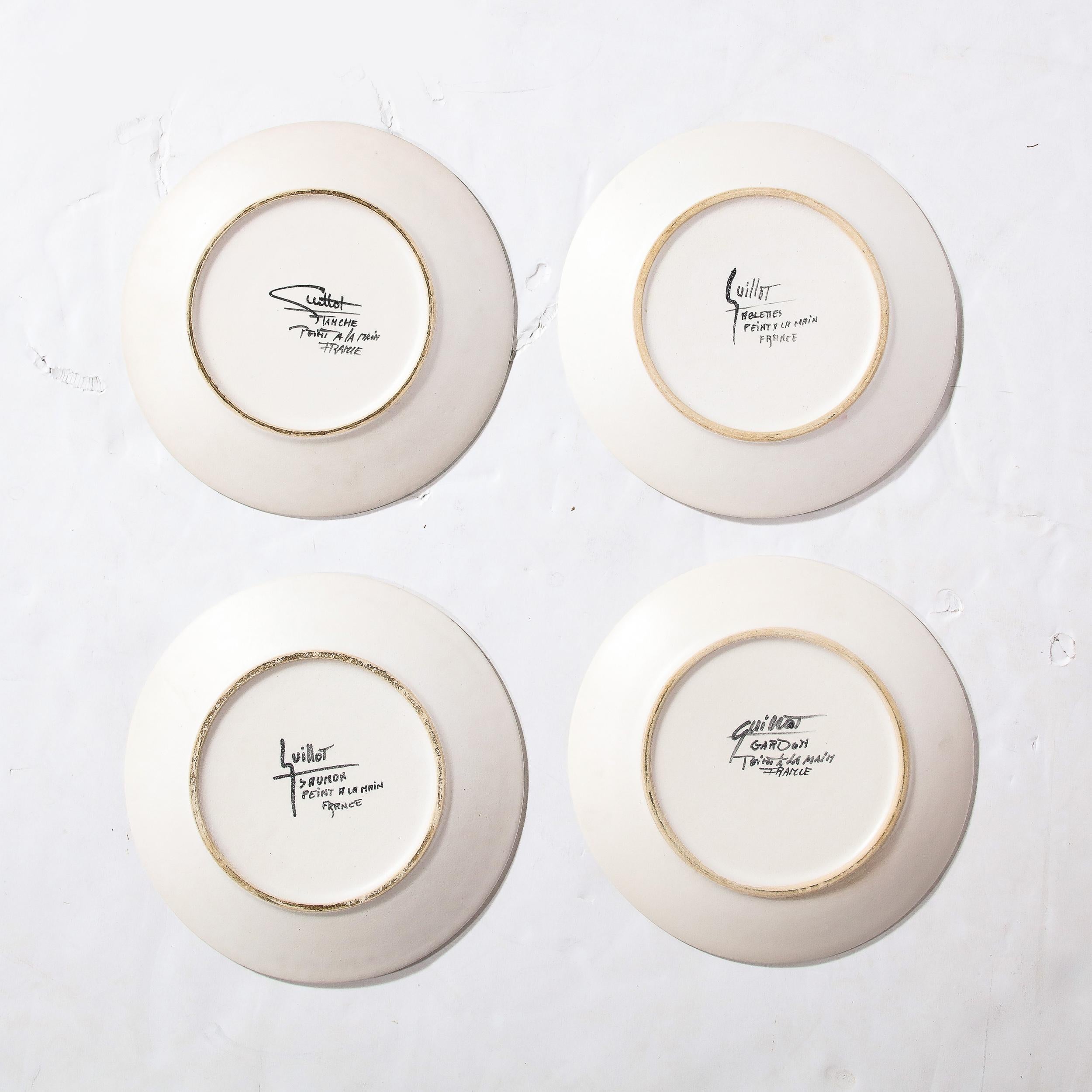 Mid-Century Modernist Hand-Painted Oceanic Ceramic Plate Set by Marcel Guillot For Sale 5