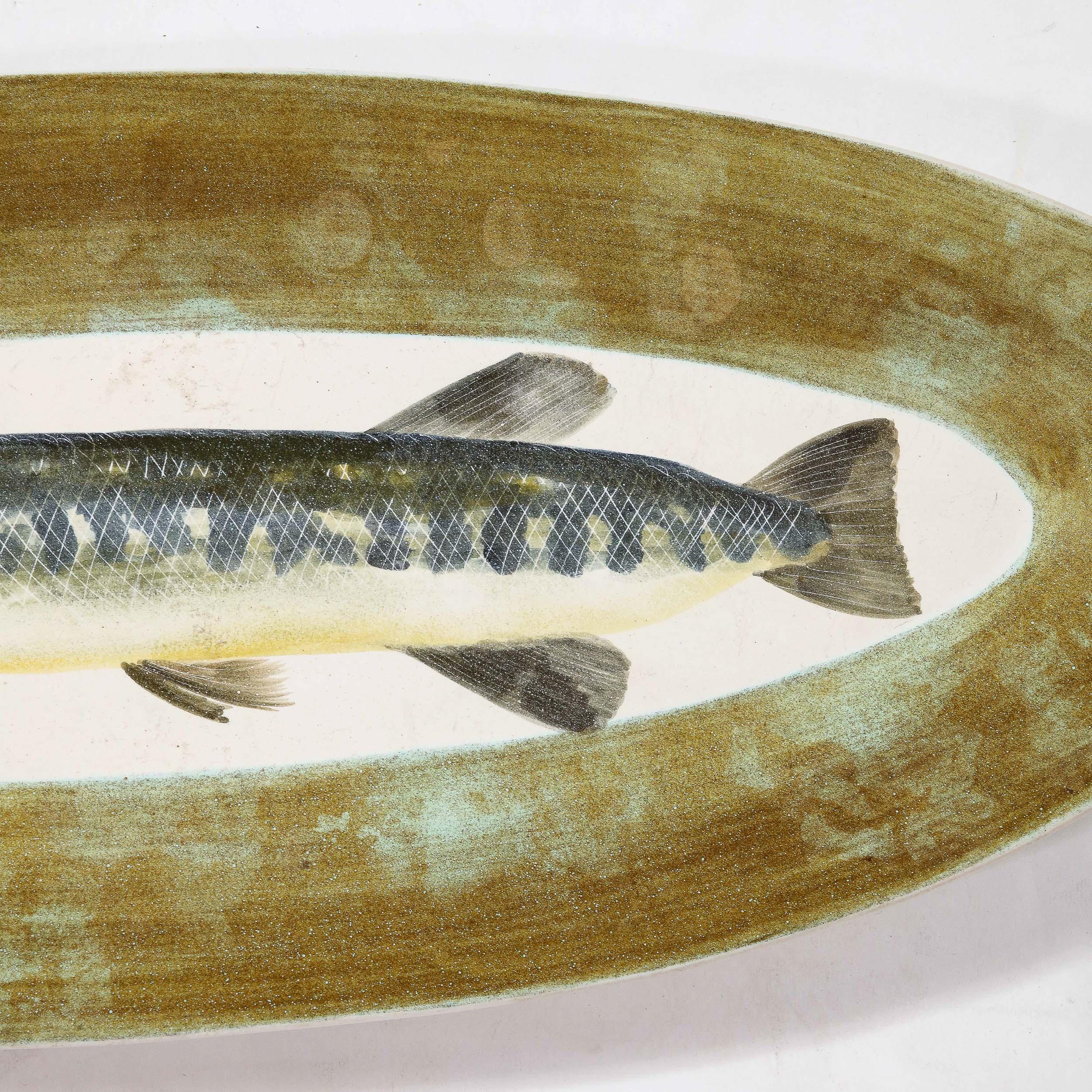Mid-Century Modernist Hand-Painted Oceanic Ceramic Plate Set by Marcel Guillot For Sale 11