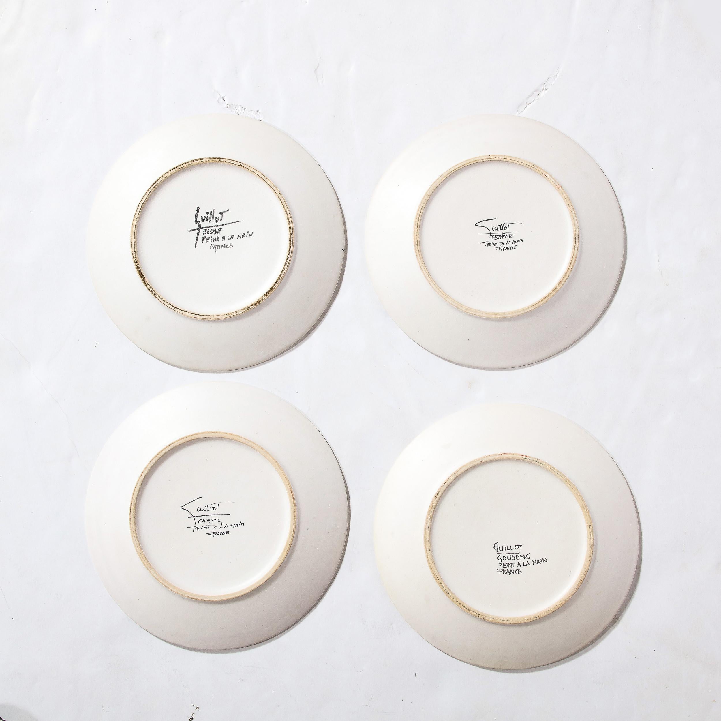 Mid-20th Century Mid-Century Modernist Hand-Painted Oceanic Ceramic Plate Set by Marcel Guillot For Sale