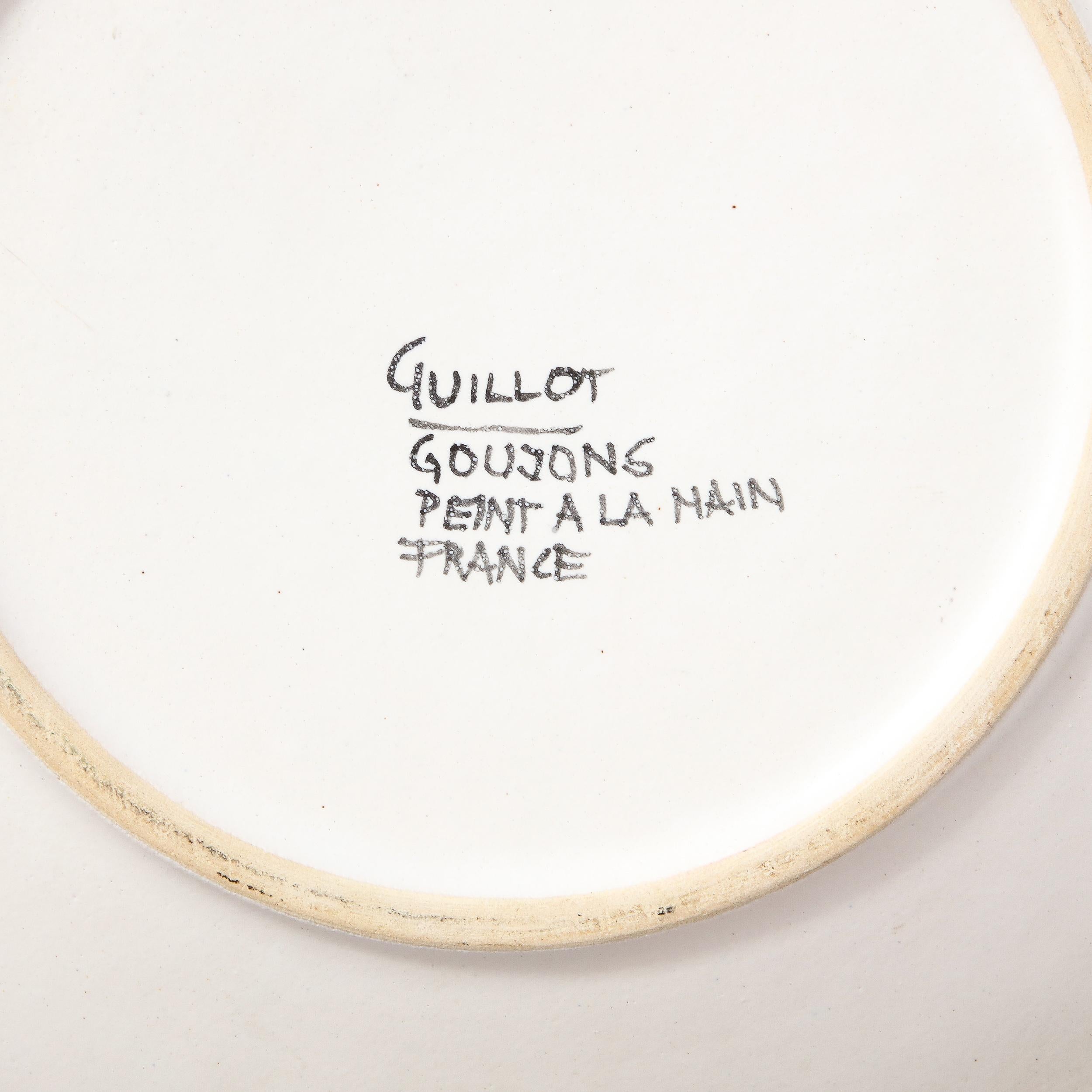 Mid-Century Modernist Hand-Painted Oceanic Ceramic Plate Set by Marcel Guillot For Sale 1