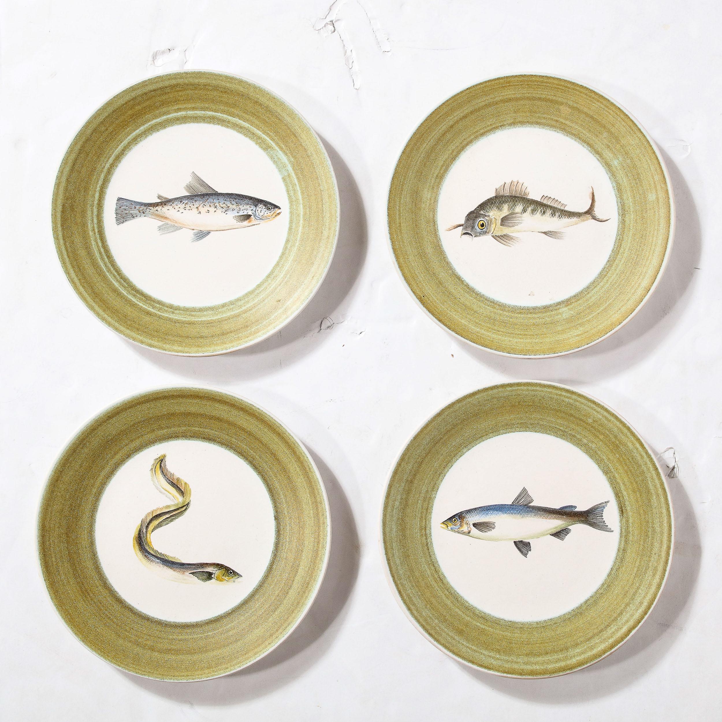 Mid-Century Modernist Hand-Painted Oceanic Ceramic Plate Set by Marcel Guillot For Sale 2