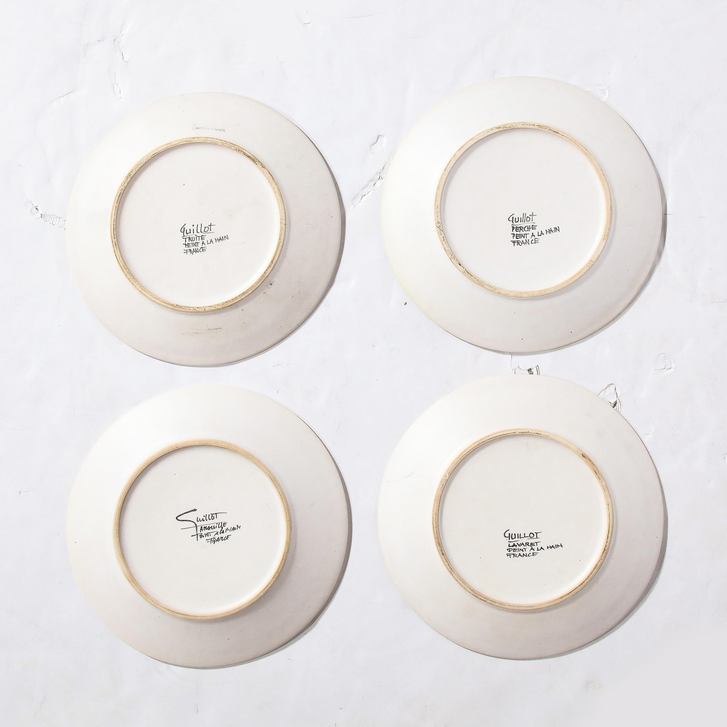 Mid-Century Modernist Hand-Painted Oceanic Ceramic Plate Set by Marcel Guillot For Sale 3
