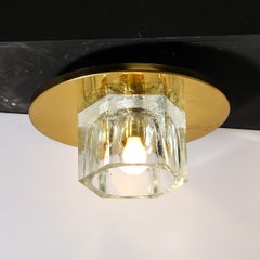 Mid-Century Modernist Hexagonal Shade Glass Flush Mount Chandelier by Lightolier