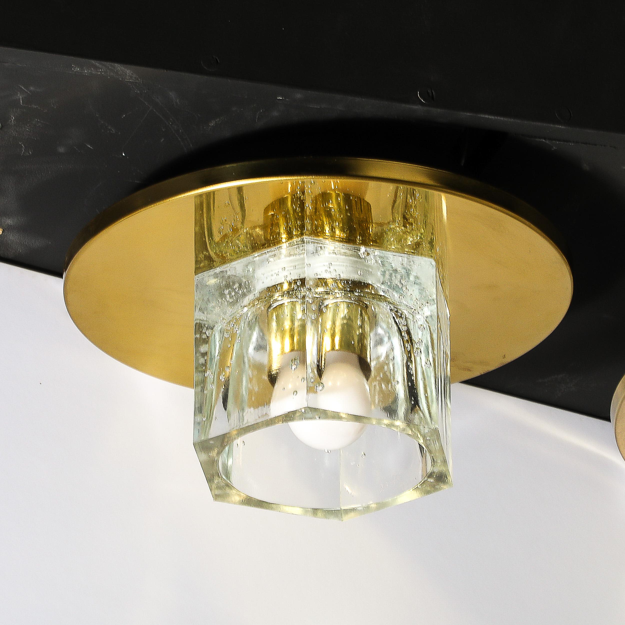 Mid-Century Modernist Hexagonal Shade Glass Flush Mount Chandelier by Lightolier For Sale 2