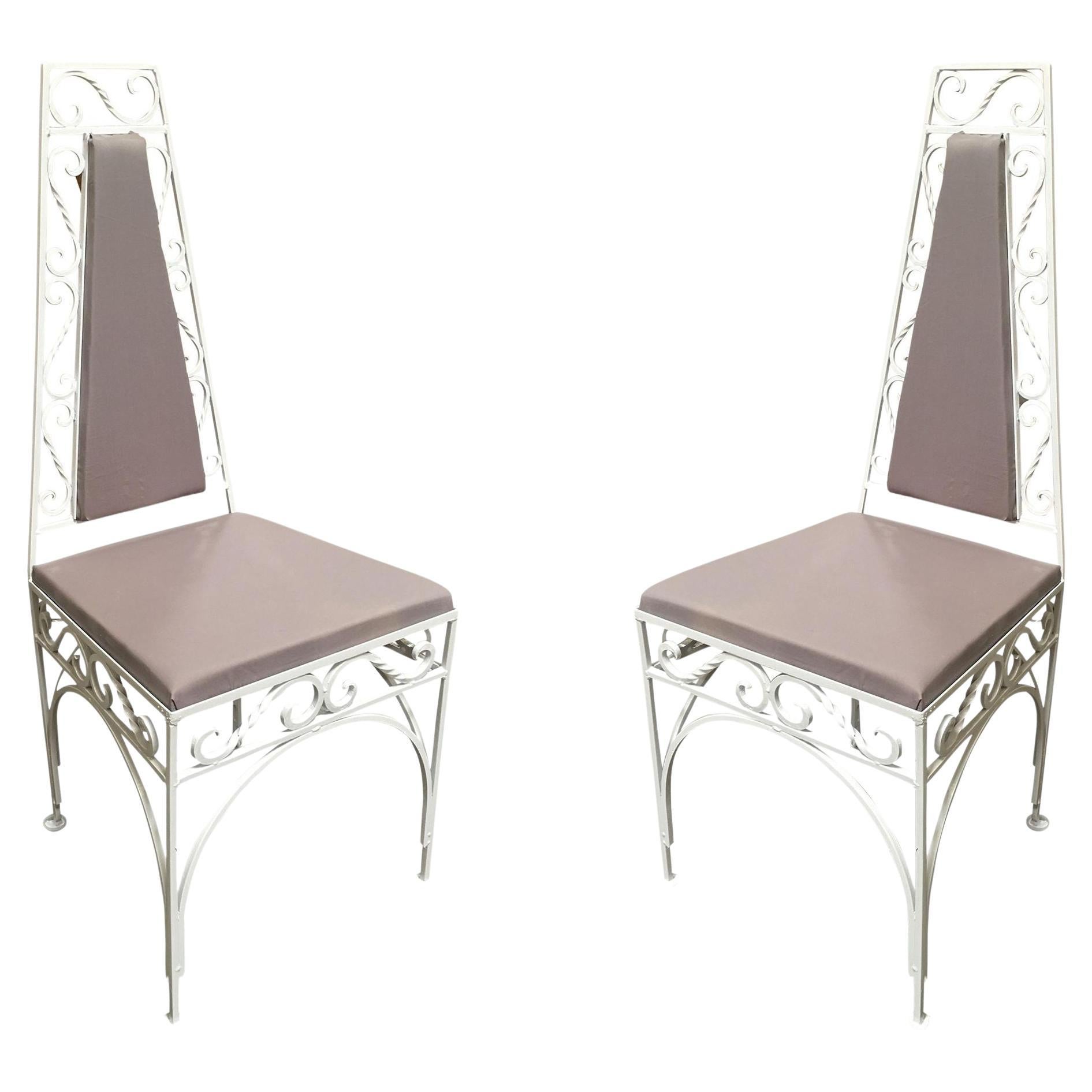 Mid-Century Modernist High Back Chair with Scrolling Pattern, Set of Two For Sale