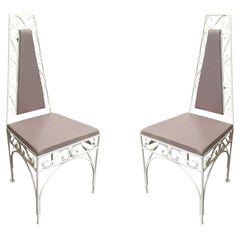 Vintage Mid-Century Modernist High Back Chair with Scrolling Pattern, Set of Two