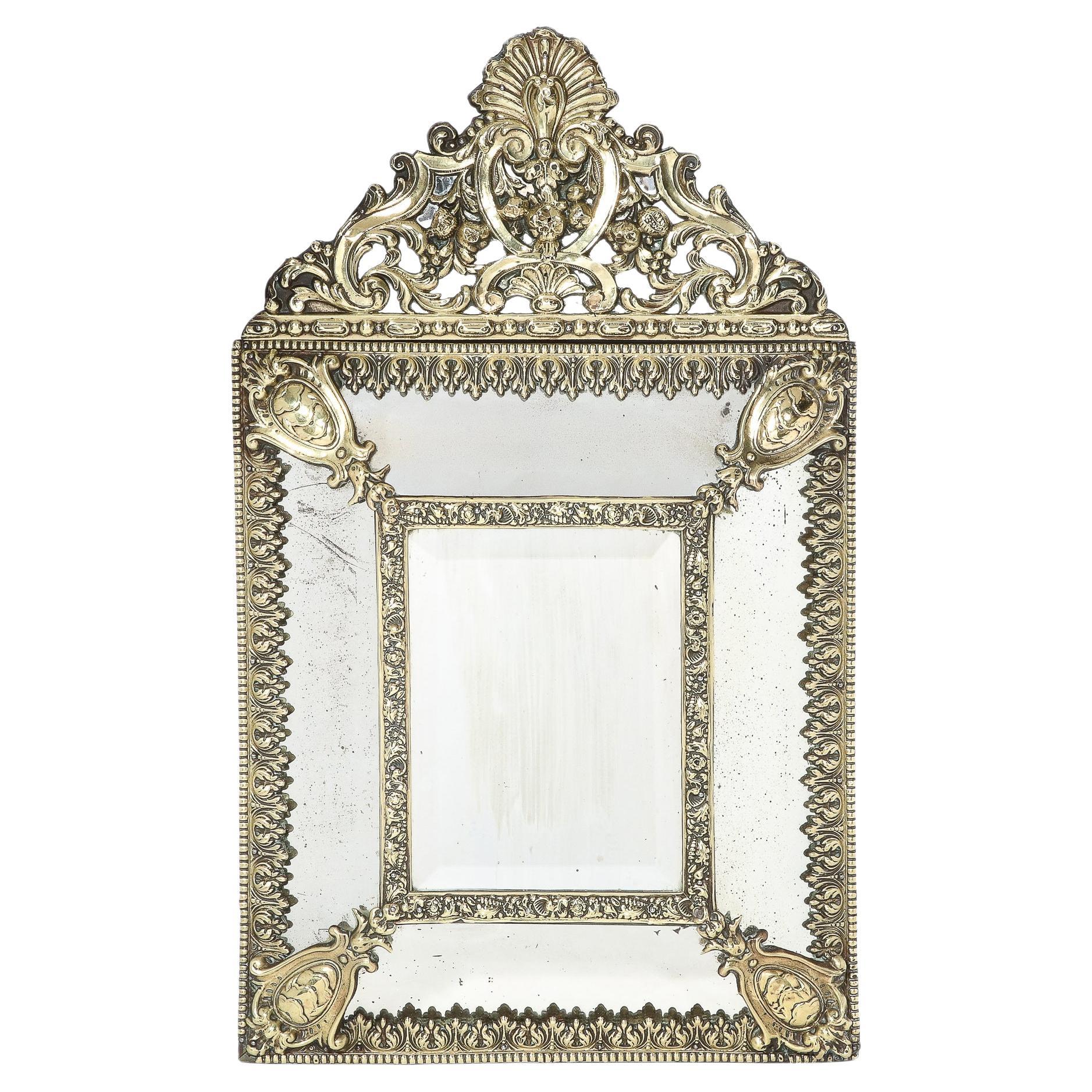 Mid-Century Modernist Hollywood Regency Gilt Reposse Antiqued Mirror