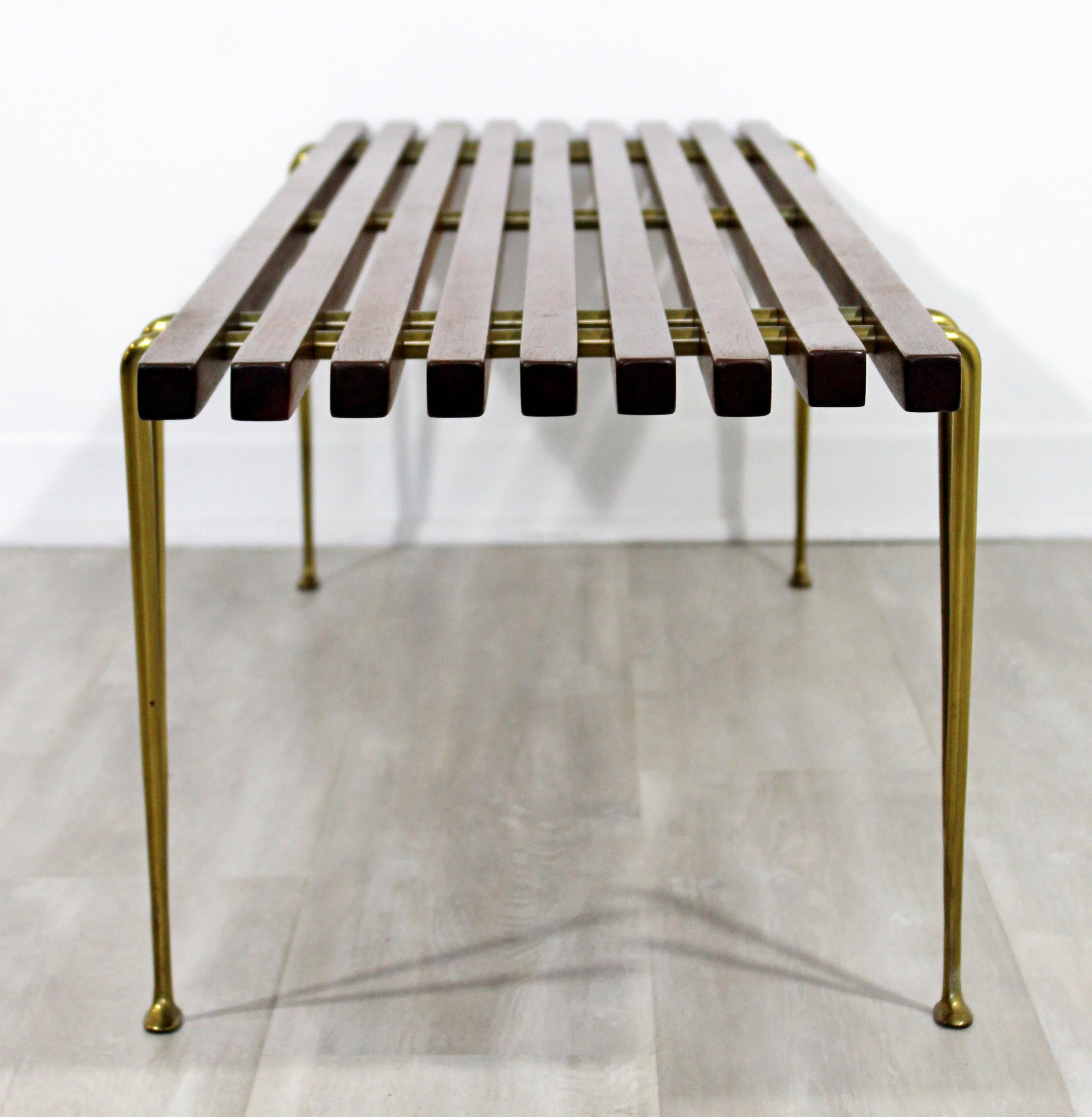 Mid-20th Century Mid-Century Modernist Hugh Acton Cherry Wood Brass Coffee Table Bench Seat