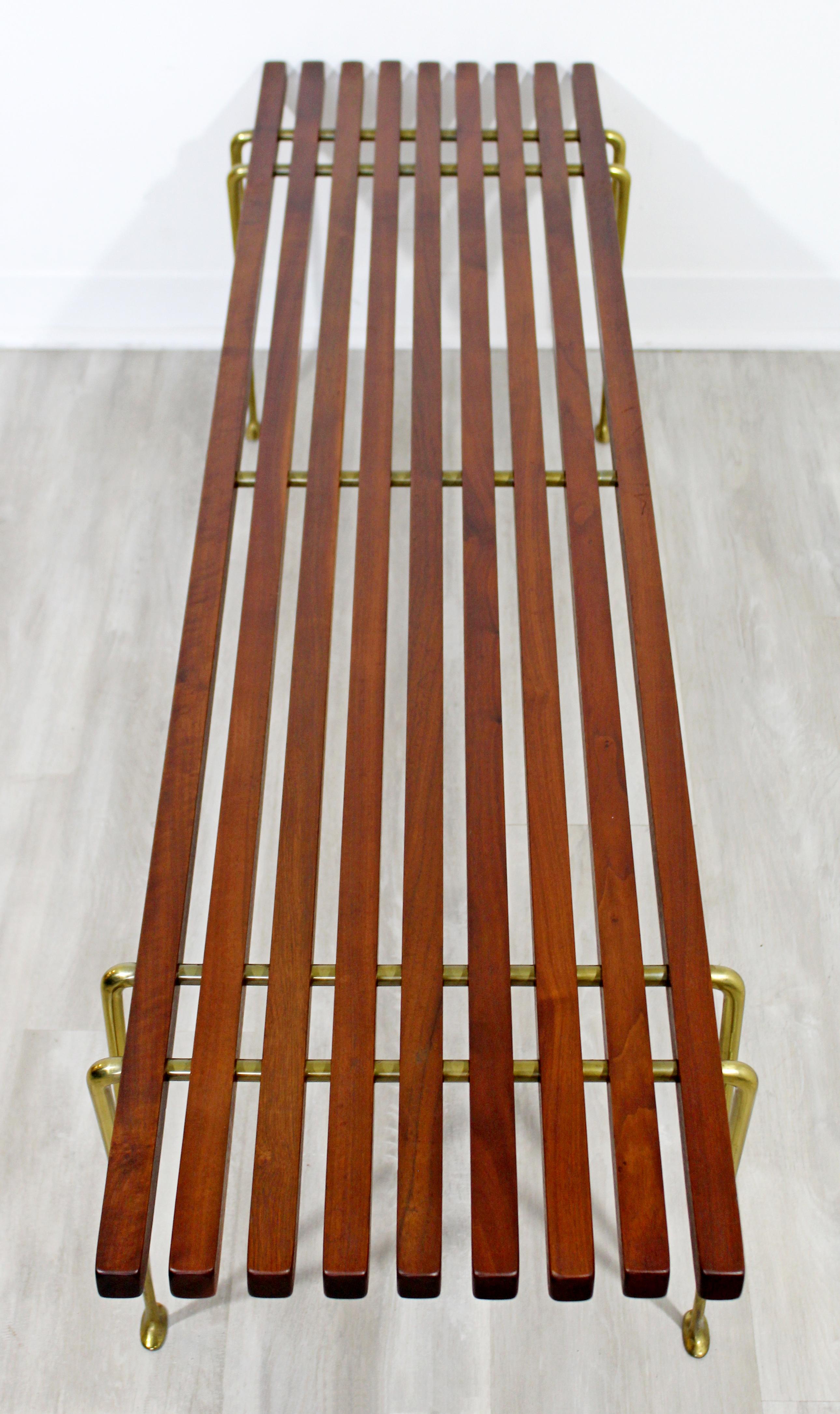 Mid-Century Modernist Hugh Acton Cherry Wood Brass Coffee Table Bench Seat 1