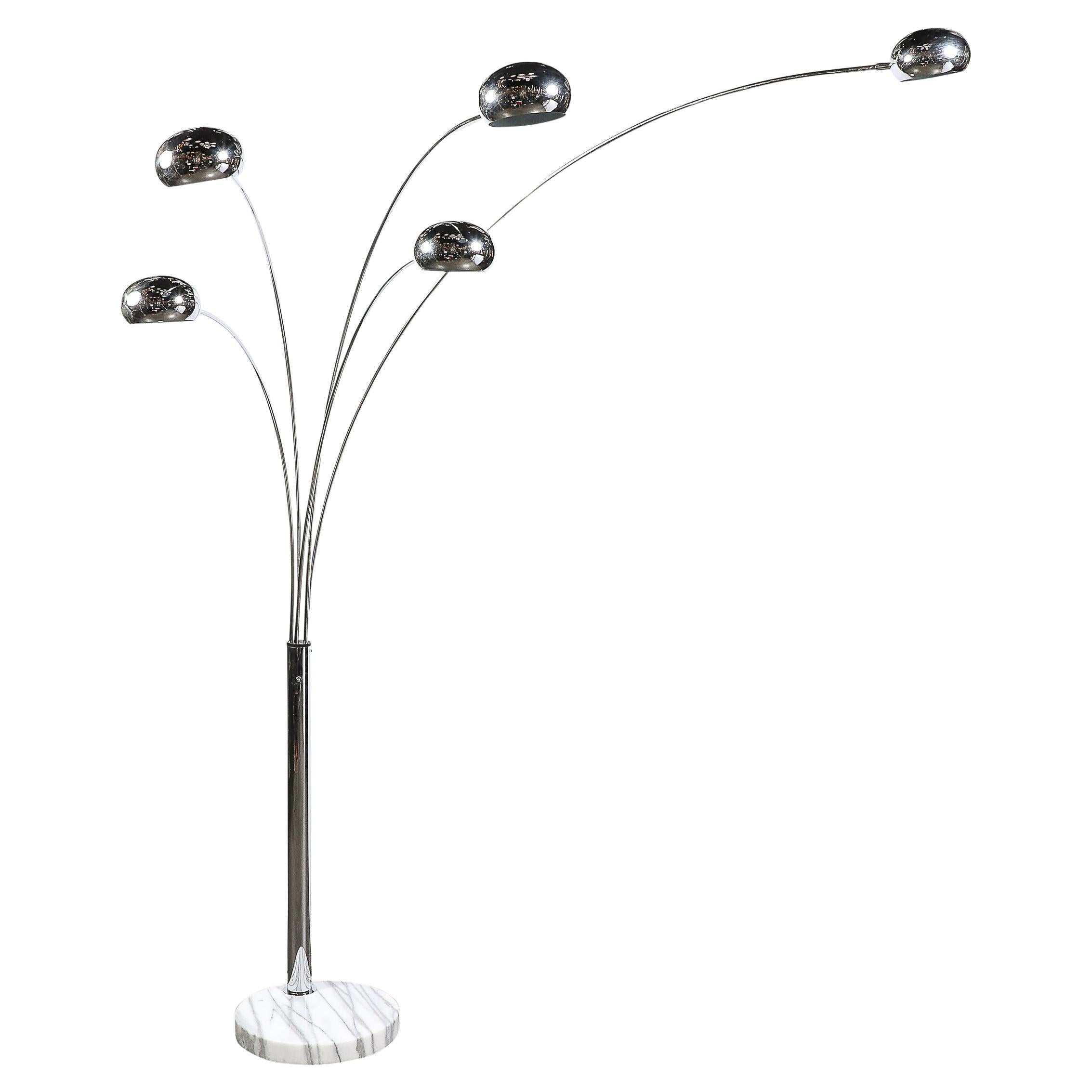 Modernistische Mid-Century-Stehleuchte „Hydra“ mit Gelenk aus Chrom und Marmor im Angebot