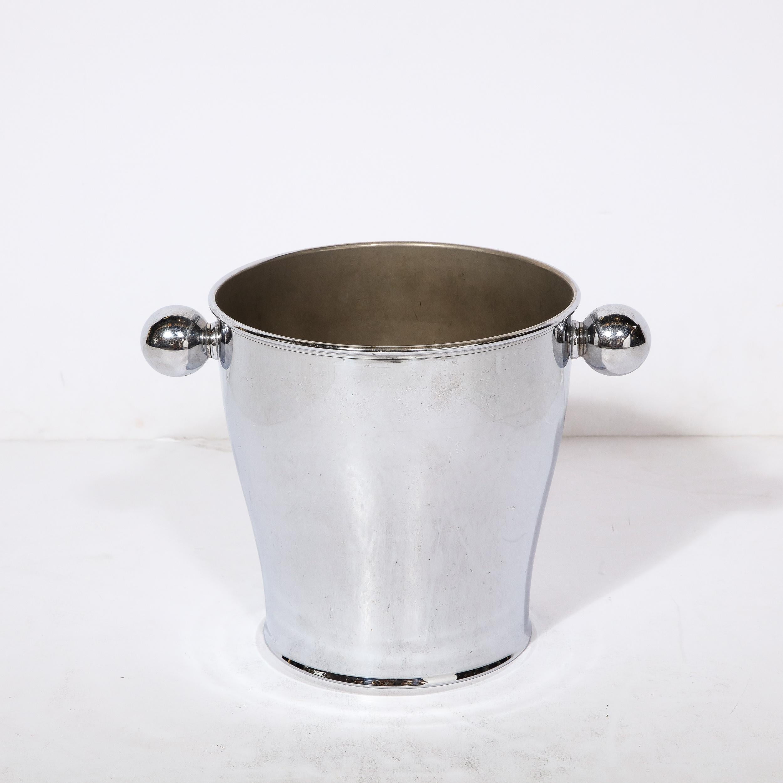 Italian Mid-Century Modernist Ice Bucket in Chrome with Rounded Handles  For Sale