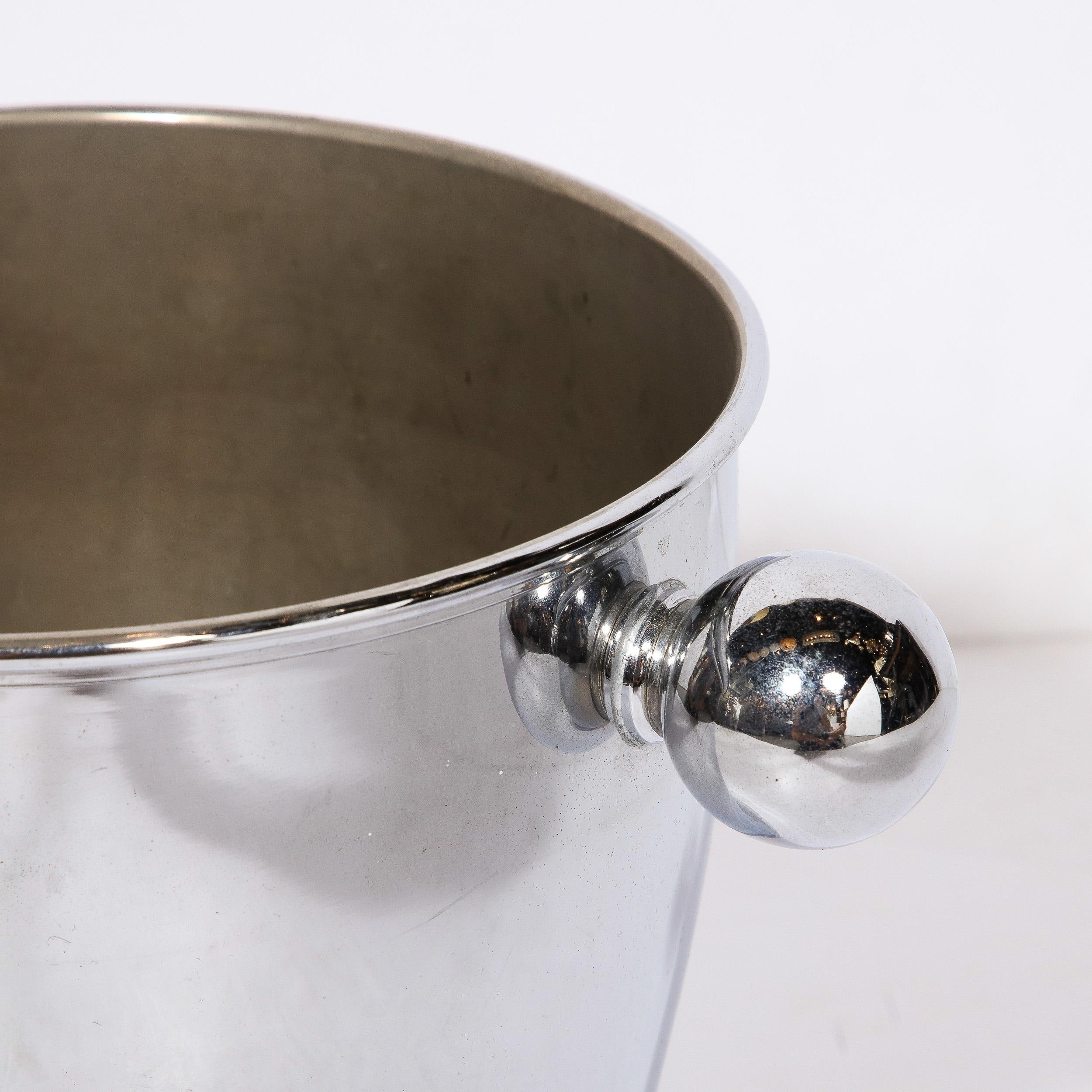 Mid-20th Century Mid-Century Modernist Ice Bucket in Chrome with Rounded Handles  For Sale