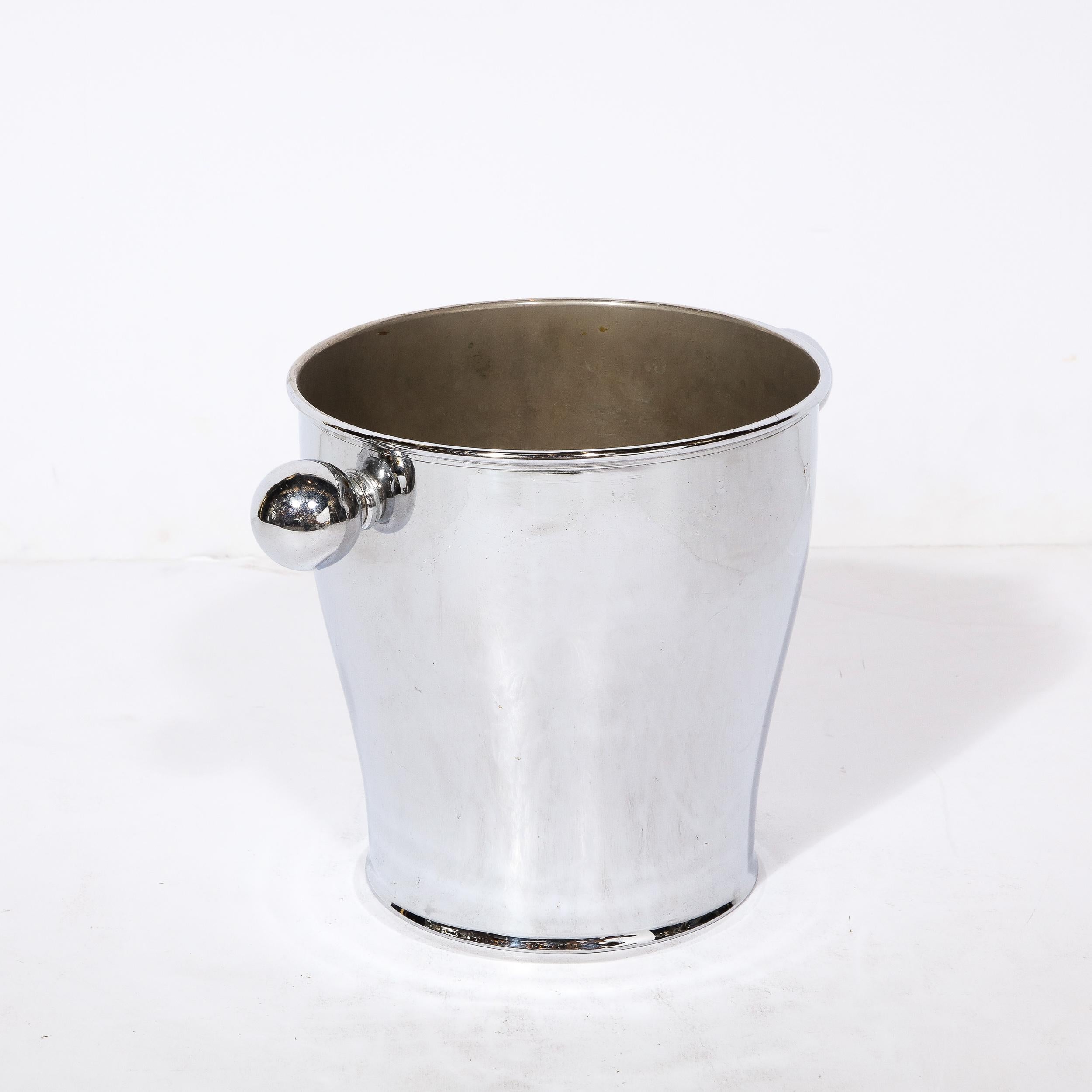 Mid-Century Modernist Ice Bucket in Chrome with Rounded Handles  For Sale 2