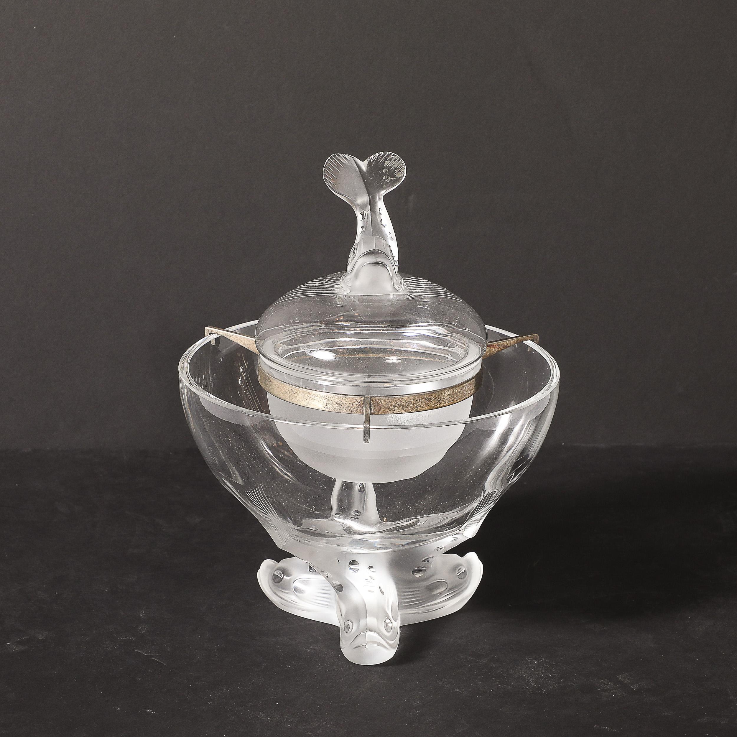 Mid-Century Modernist 'Igor' Pattern Crystal Caviar Serving Bowl signed Lalique For Sale 8
