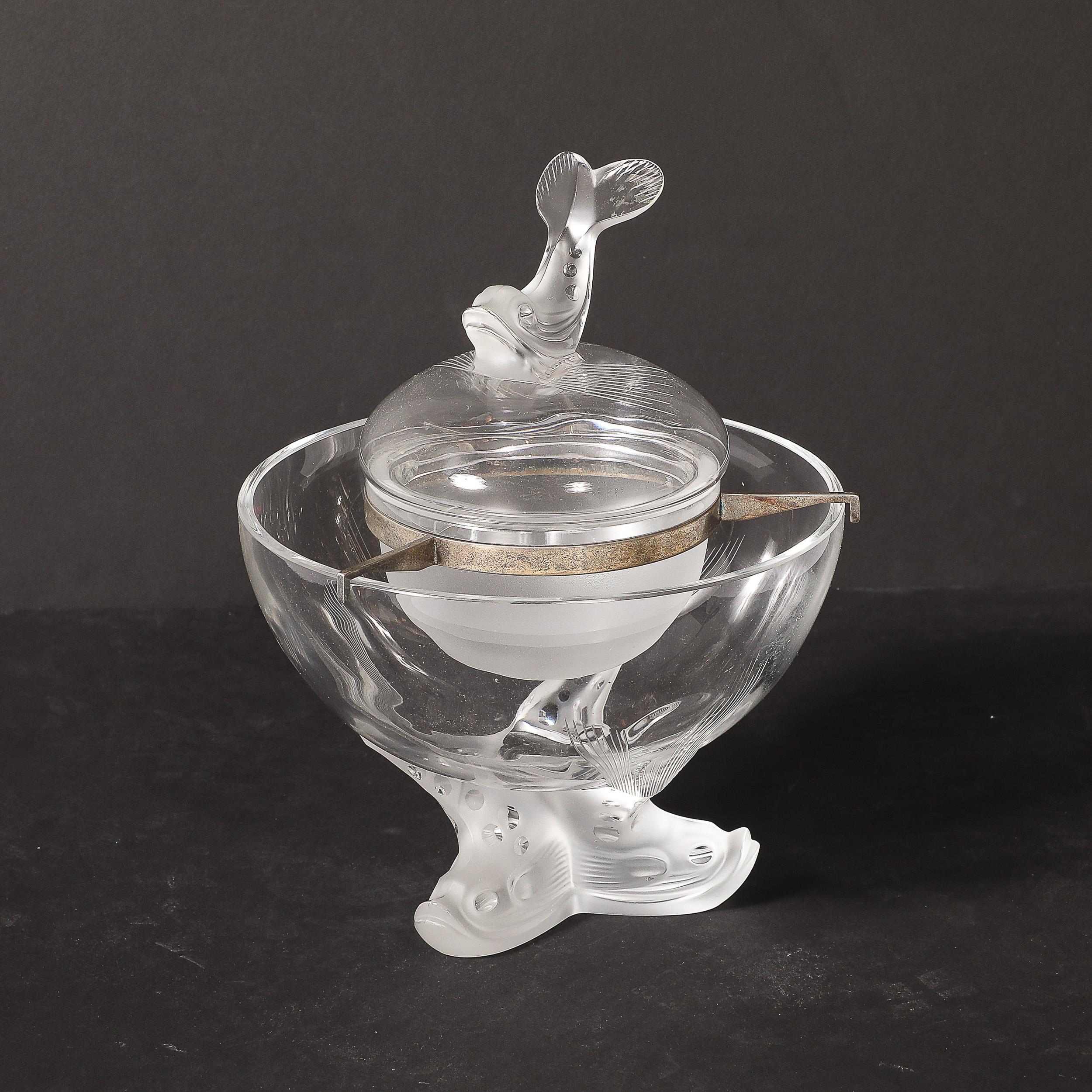 Mid-Century Modernist 'Igor' Pattern Crystal Caviar Serving Bowl signed Lalique For Sale 12
