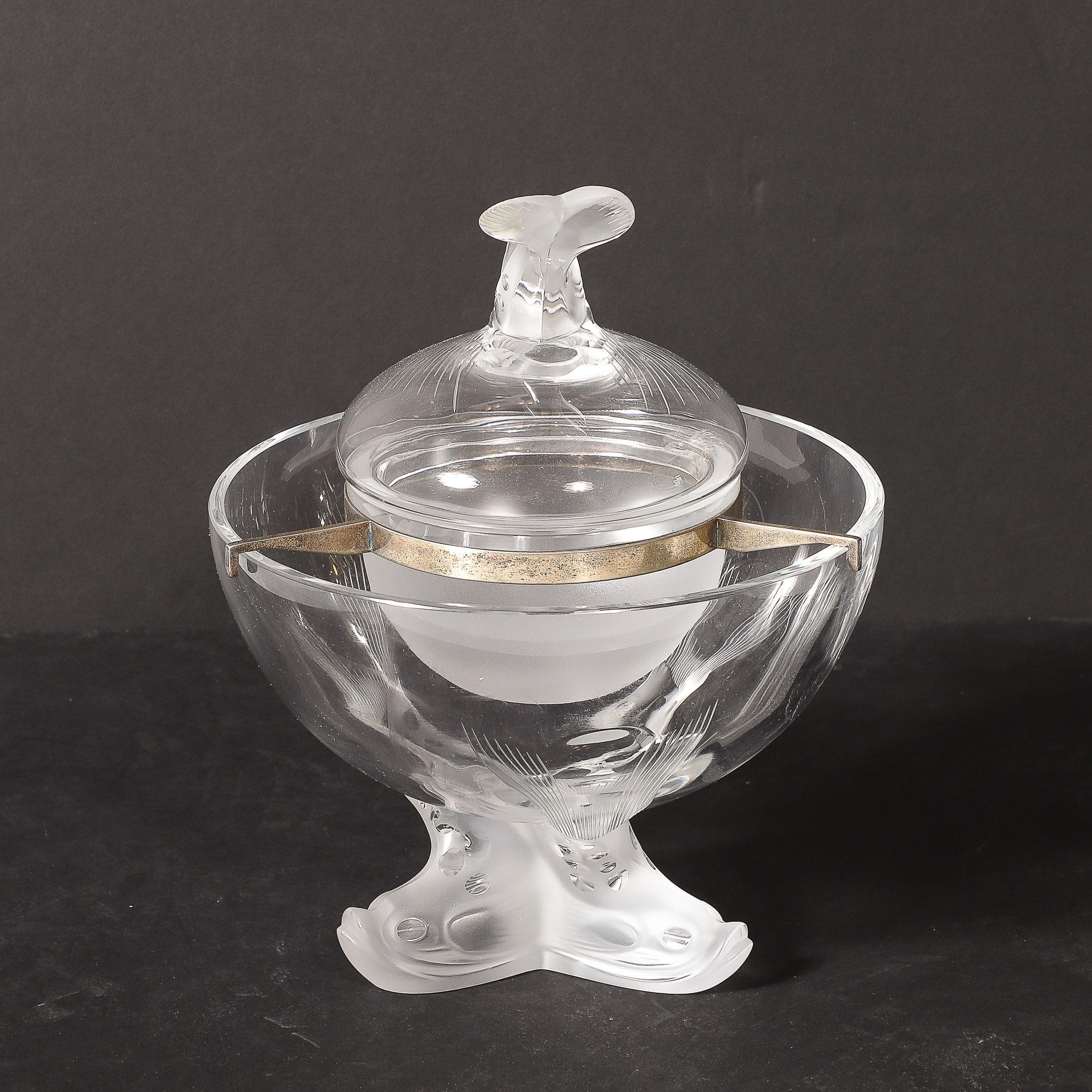 Mid-Century Modernist 'Igor' Pattern Crystal Caviar Serving Bowl signed Lalique For Sale 15