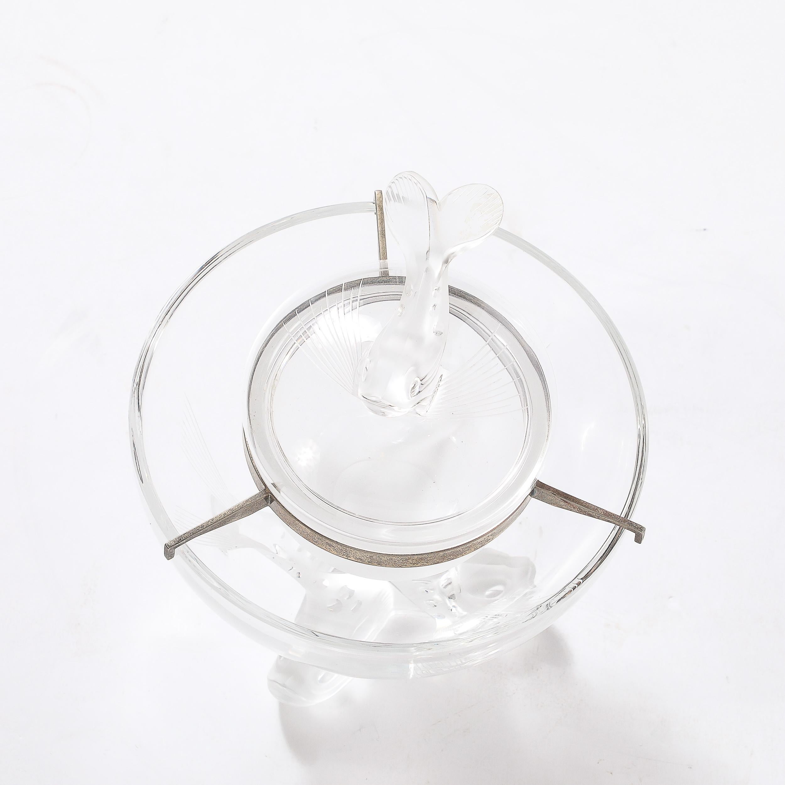French Mid-Century Modernist 'Igor' Pattern Crystal Caviar Serving Bowl signed Lalique For Sale