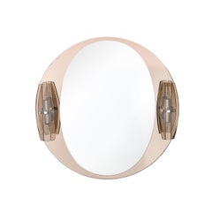 Mid-Century Modernist Illuminated Smoked & Bronze Mirrored Glass Vanity Mirror