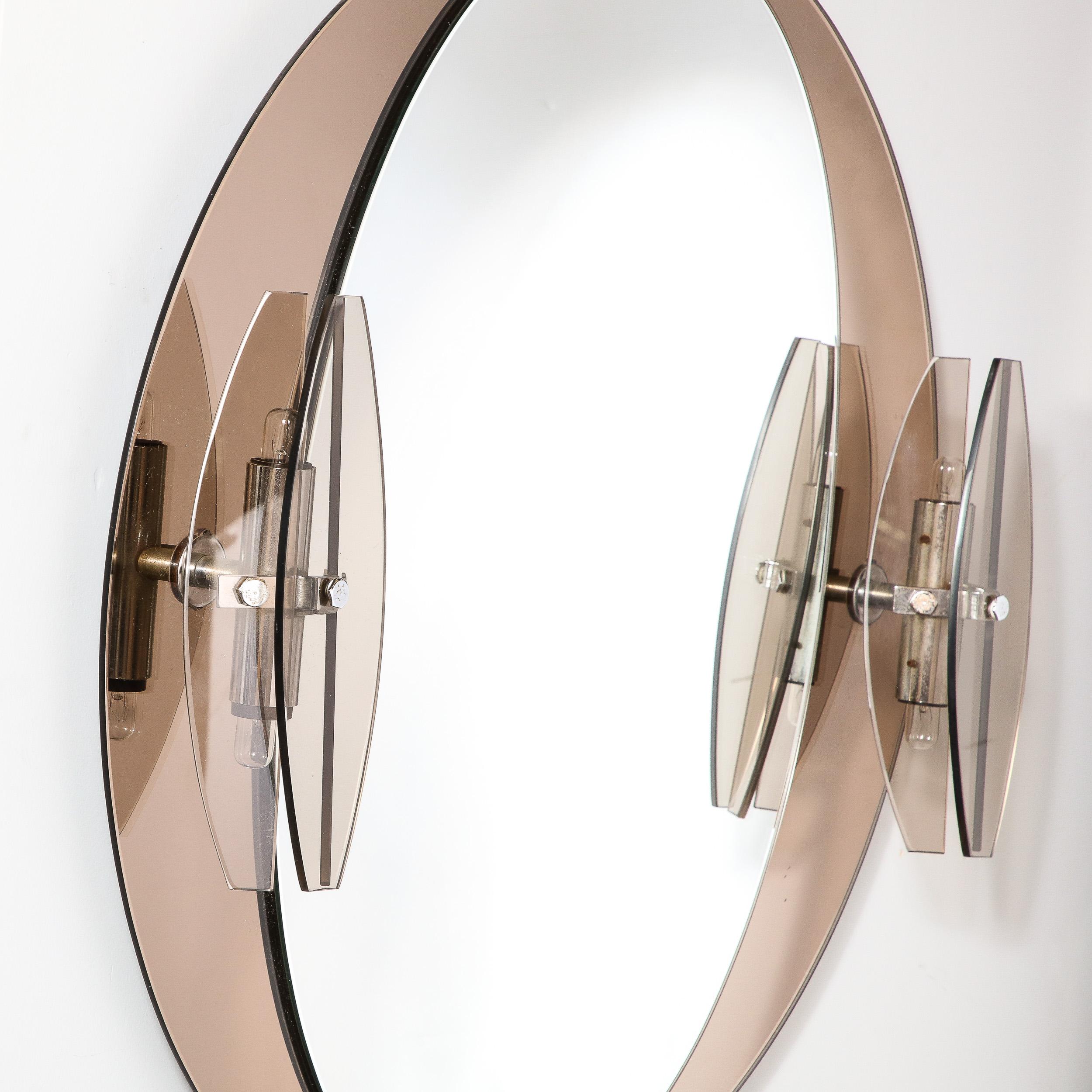 Late 20th Century Mid-Century Modernist Illuminated Smoked & Bronze Mirrored Glass Vanity Mirror