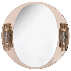 Mid-Century Modernist Illuminated Smoked & Bronze Mirrored Glass Vanity Mirror