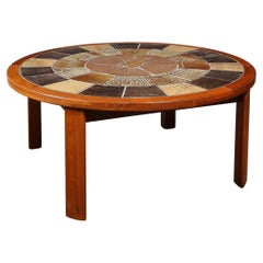 Mid-Century Modernist Inlayed Earth Toned Tile Cocktail Table in Teak