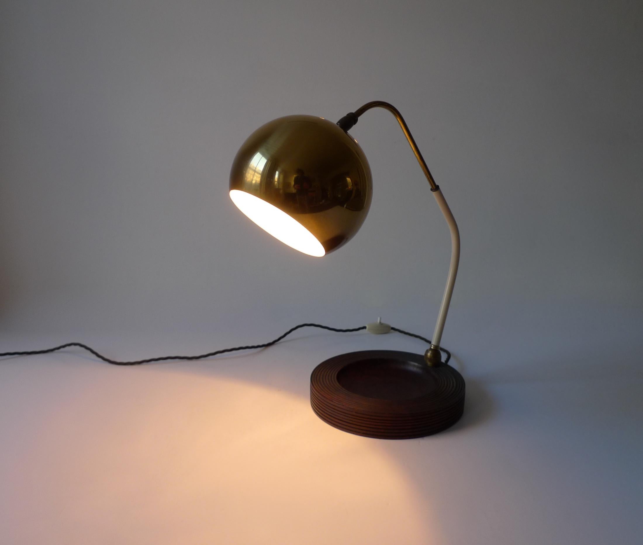Mid-Century Modernist Italian Brass & Burl Table Lamp, 1950s 6