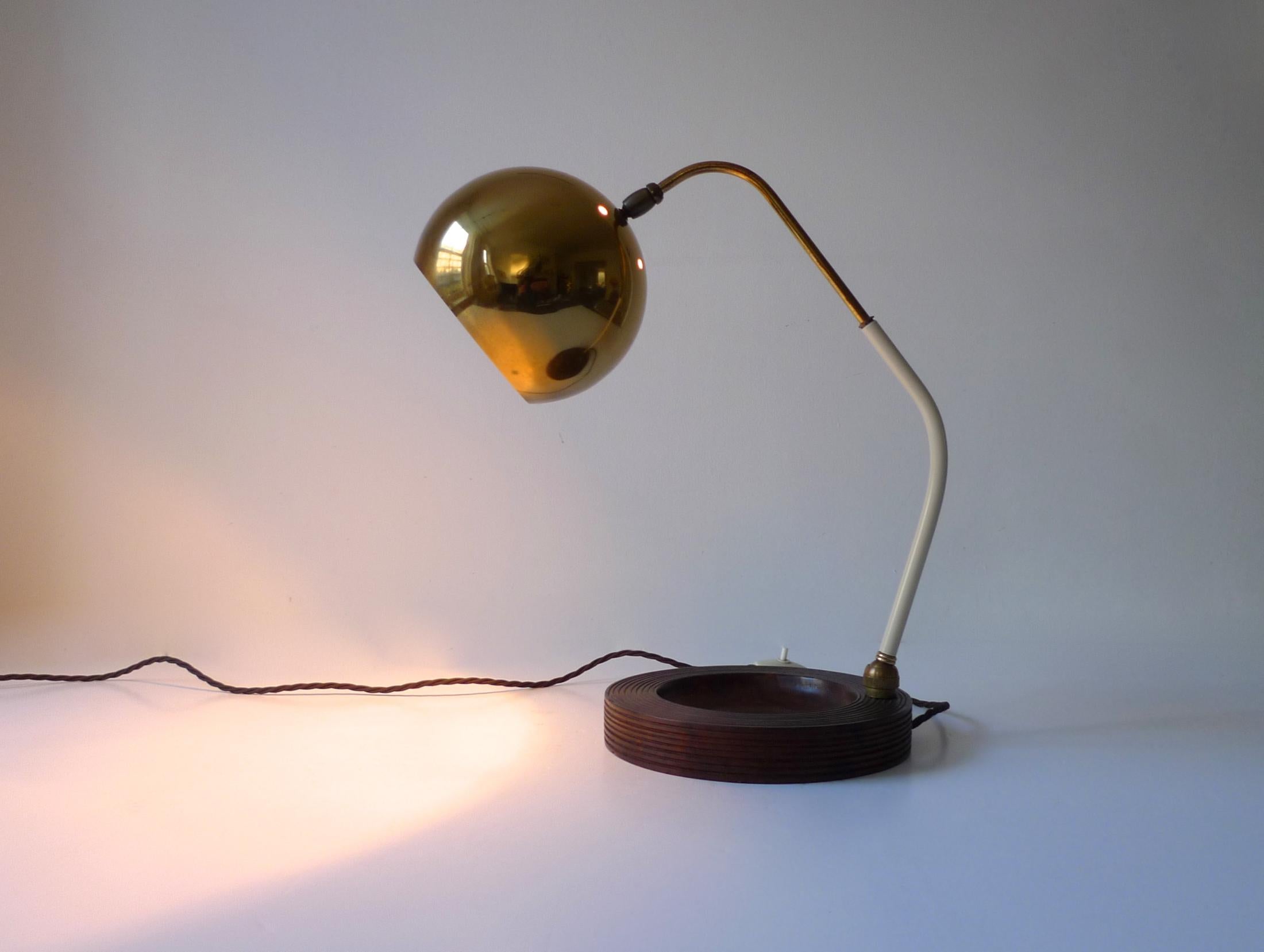 Mid-Century Modernist Italian Brass & Burl Table Lamp, 1950s 7