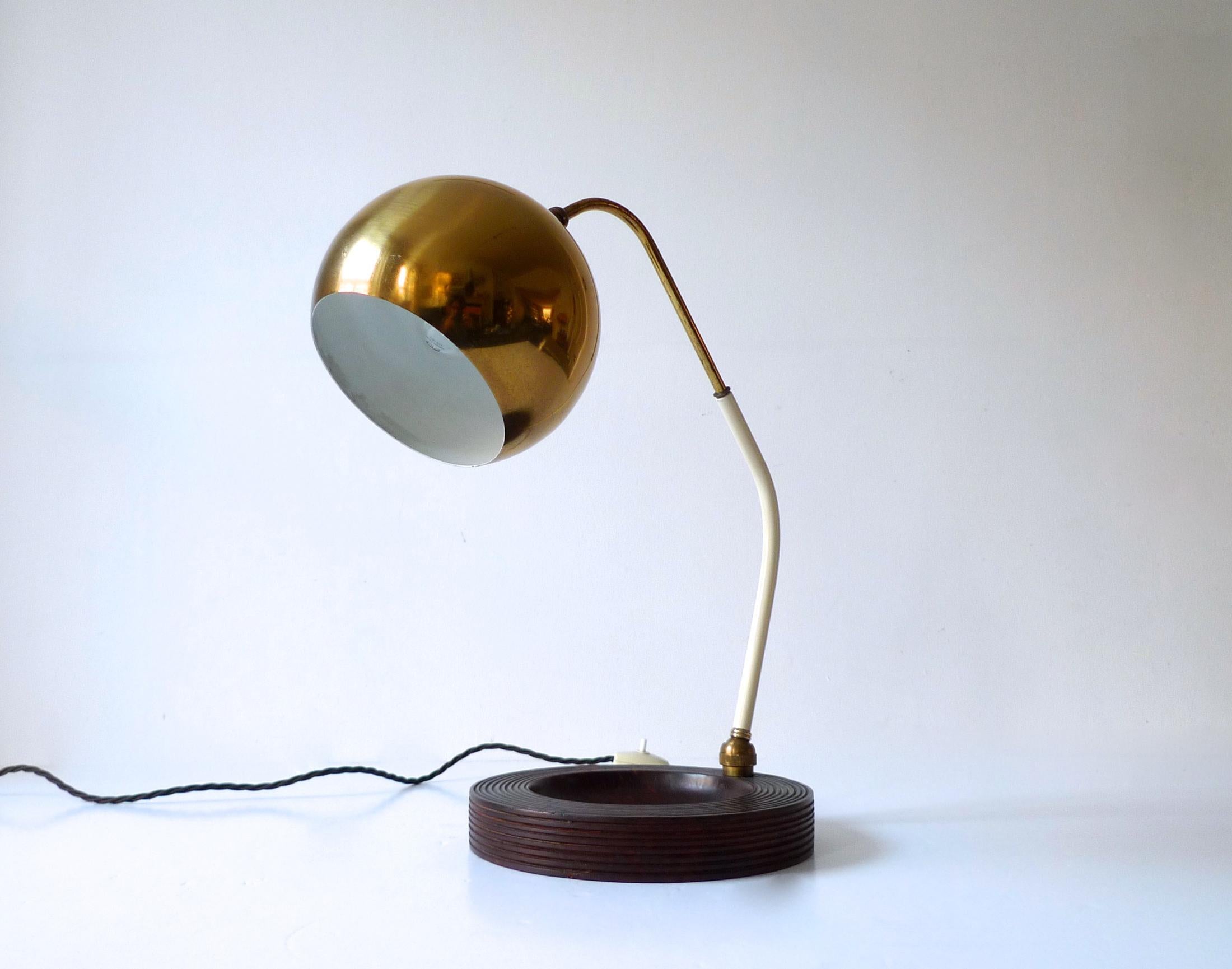 Mid-Century Modernist Italian Brass & Burl Table Lamp, 1950s 12