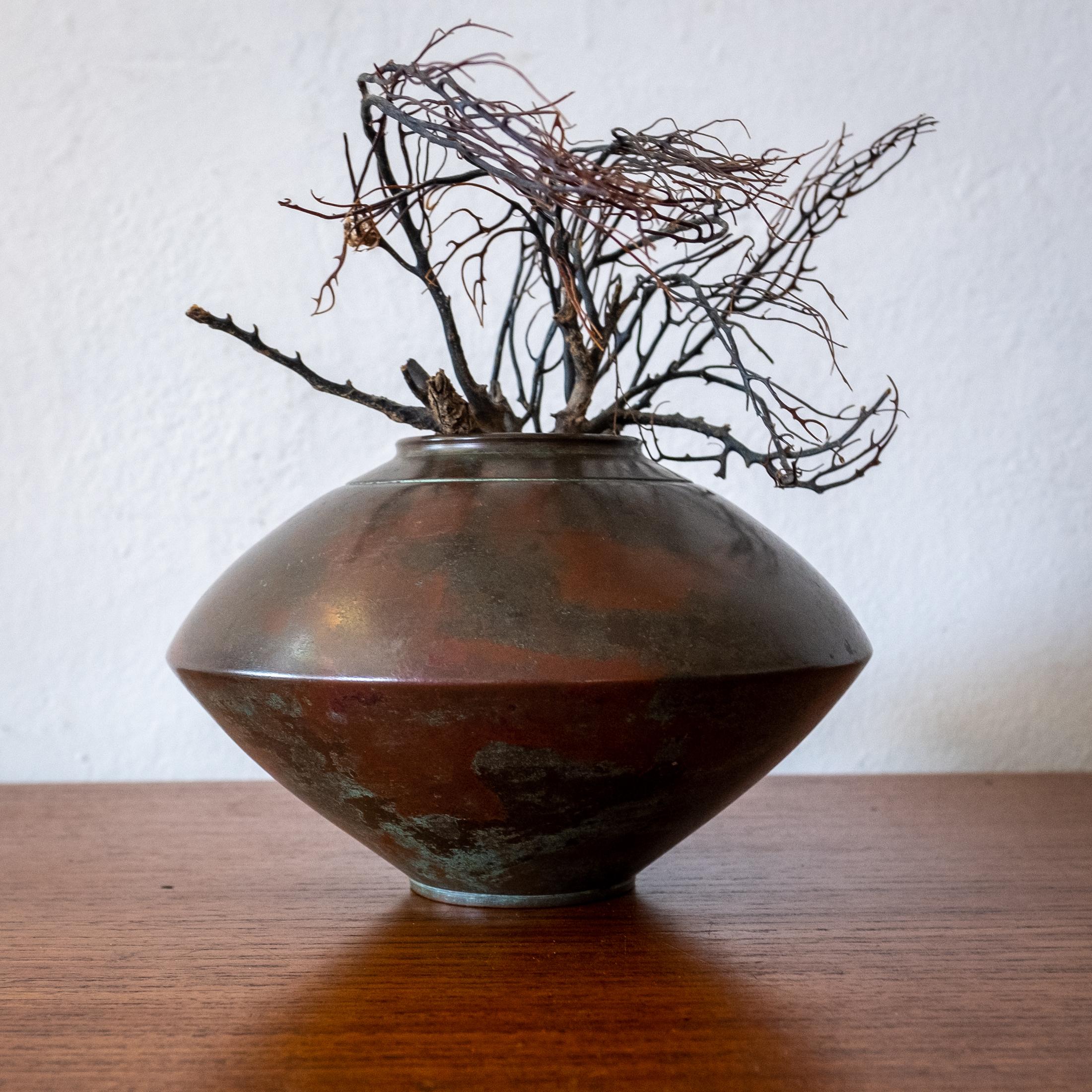 Mid Century Modernist Japanese Bronze Vase Signed 5