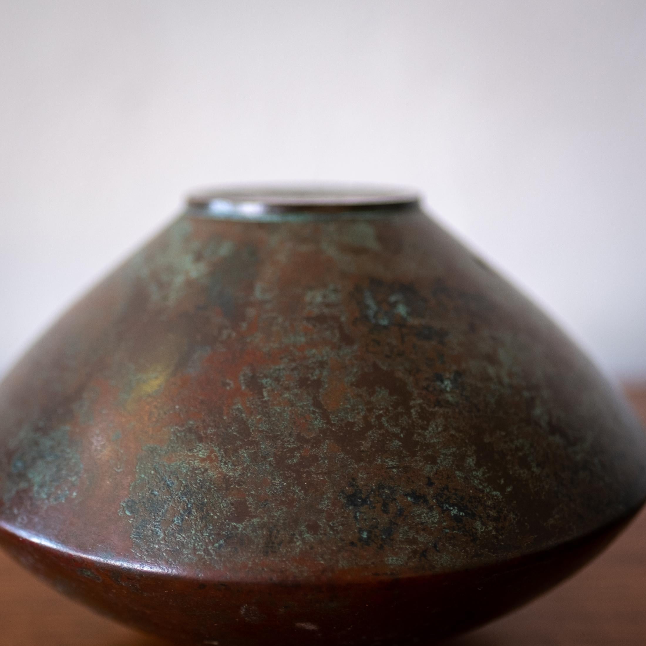 Mid Century Modernist Japanese Bronze Vase Signed 1