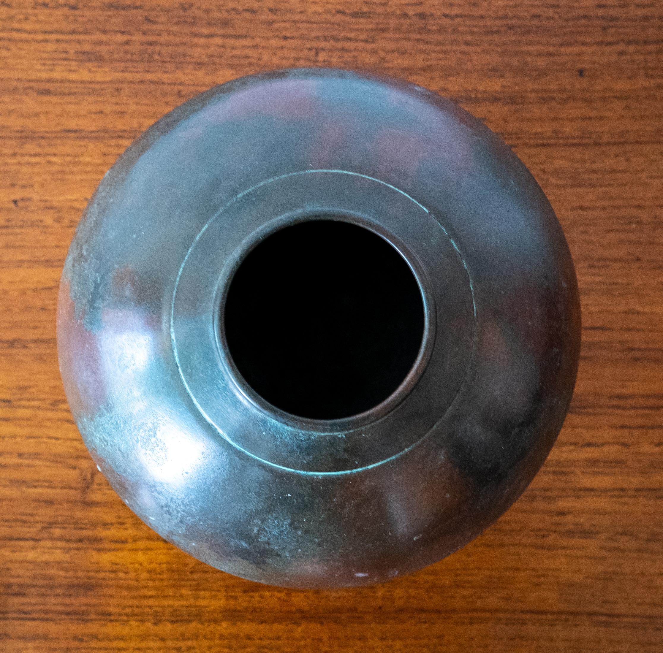 Mid Century Modernist Japanese Bronze Vase Signed 4