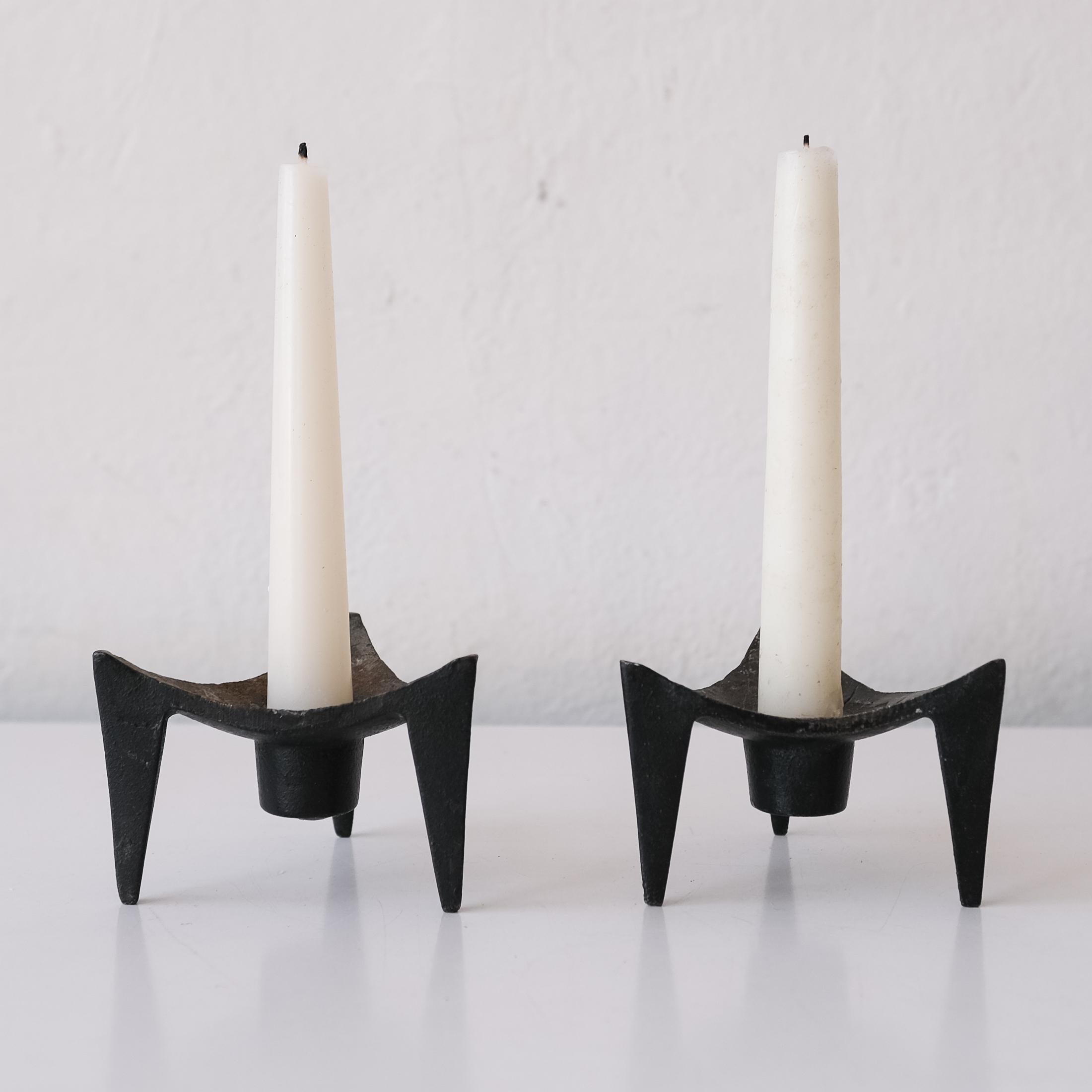 20th Century Mid-Century Modernist Japanese Iron Candle Holders For Sale